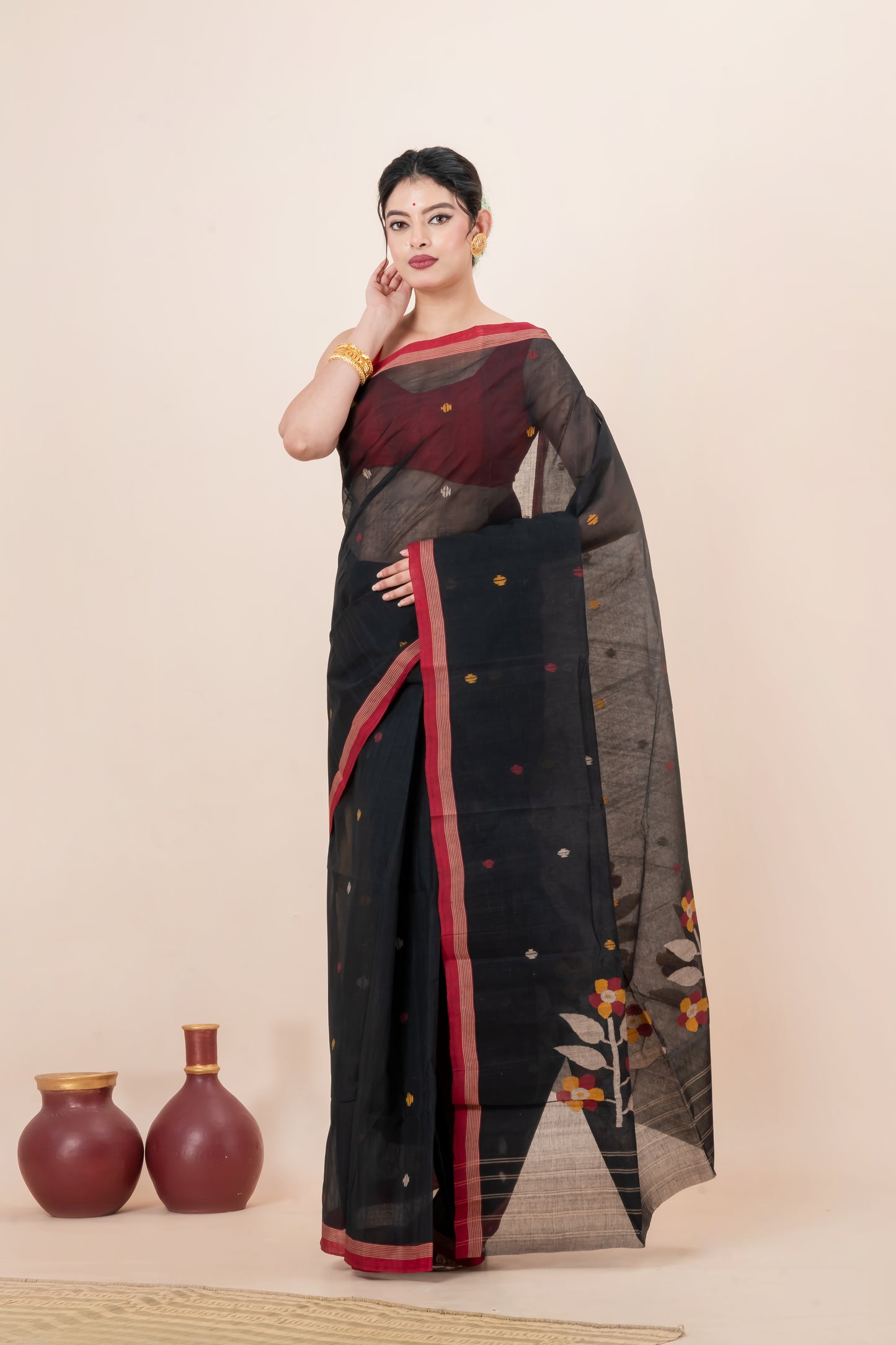 Black Pure Cotton Jamdani Saree