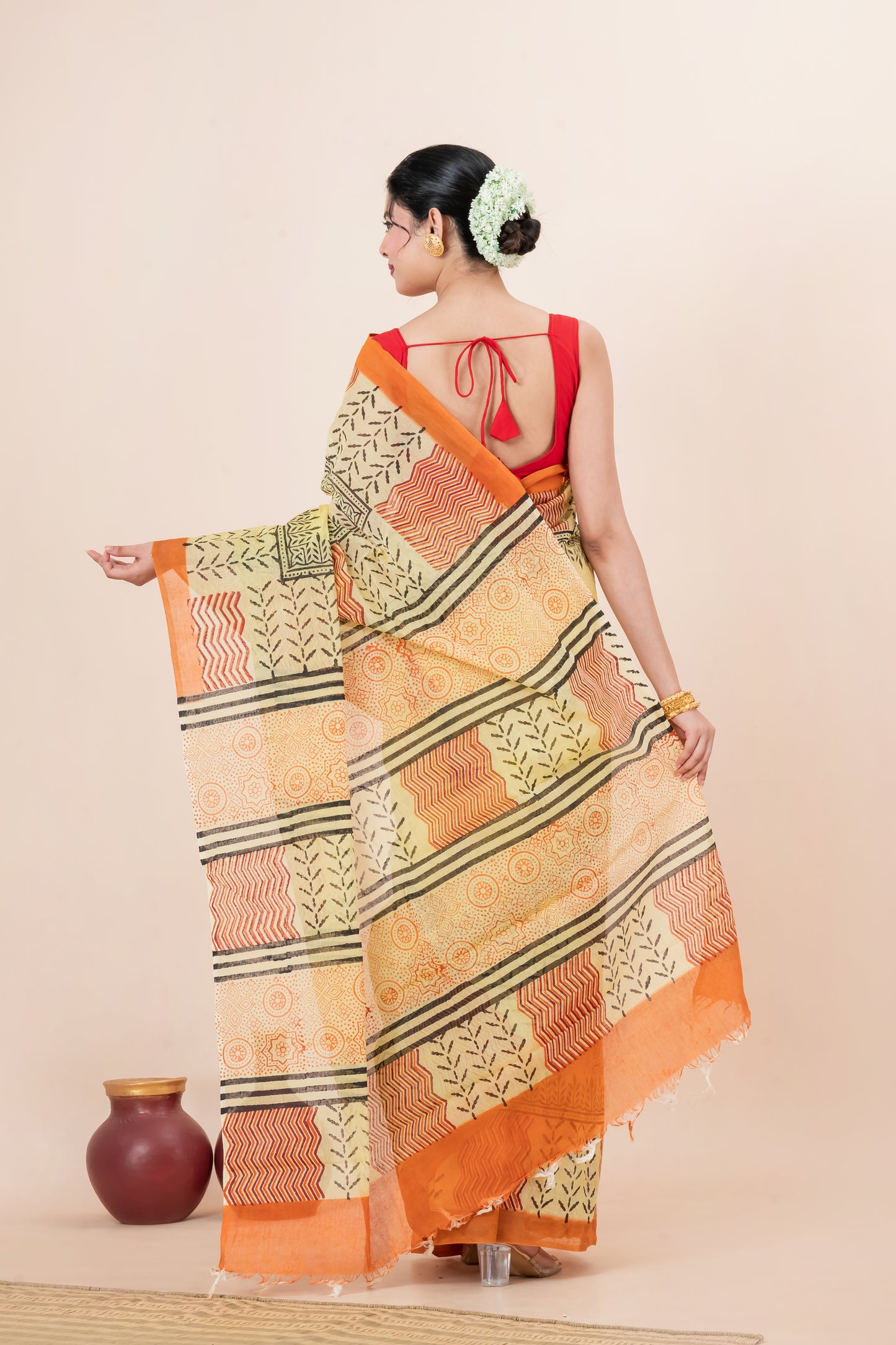 Pure Cotton hand Block printed Saree