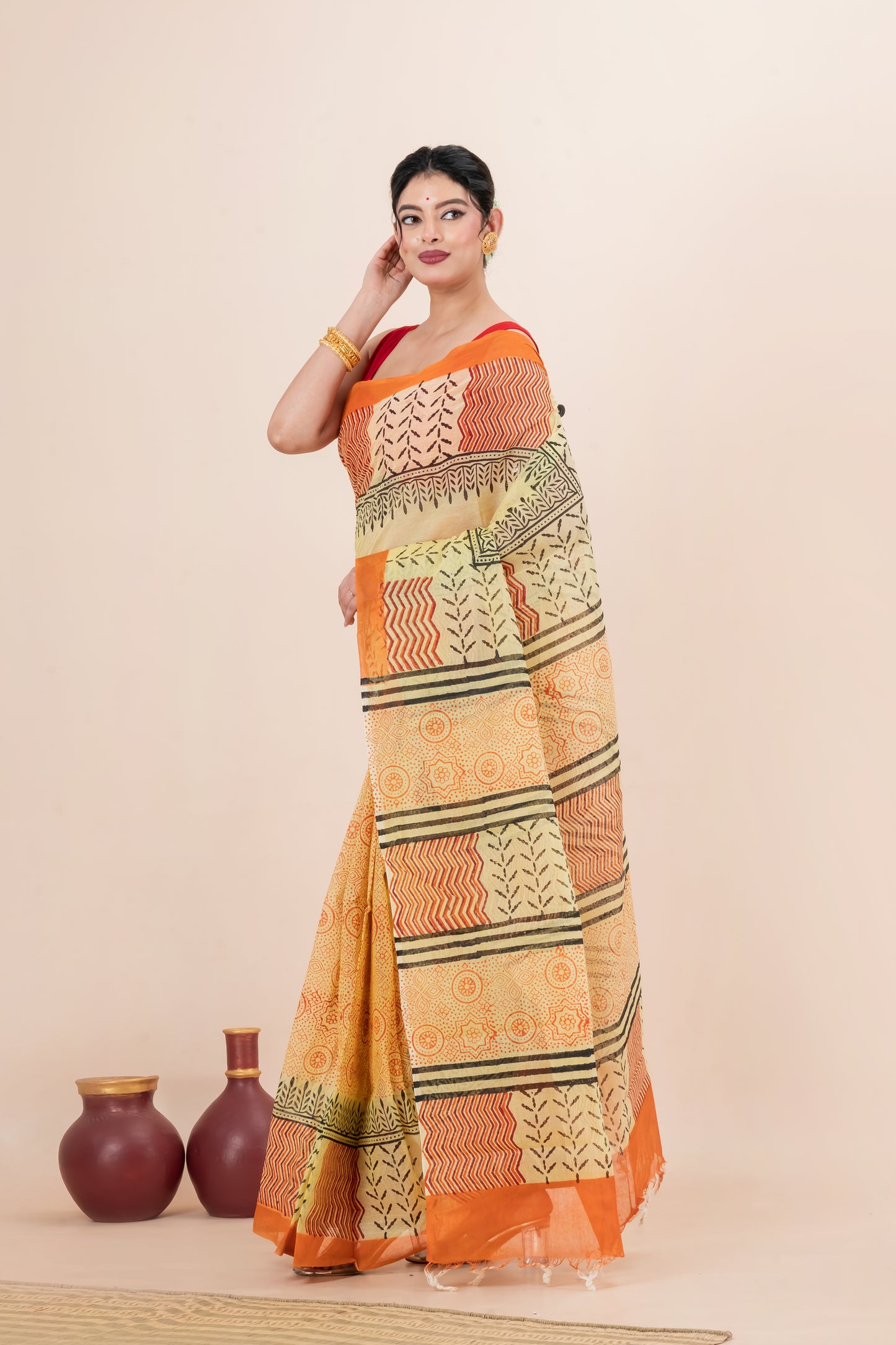 Pure Cotton hand Block printed Saree