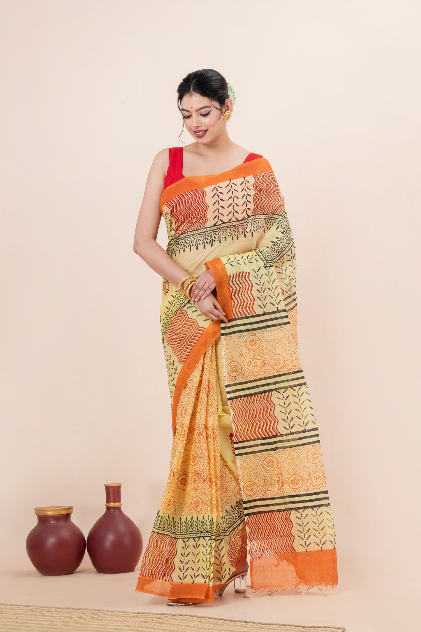 Pure Cotton hand Block printed Saree