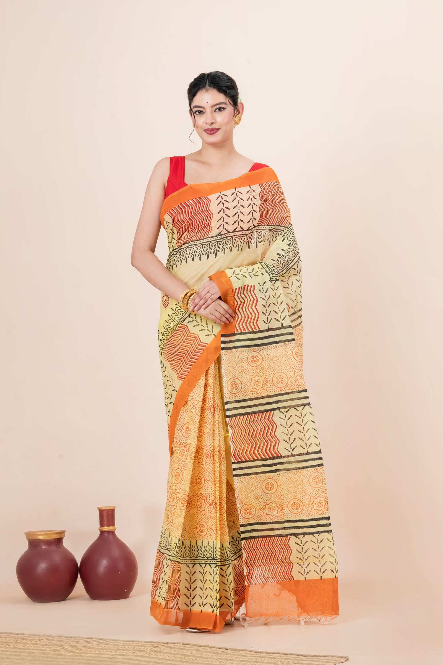 Pure Cotton hand Block printed Saree