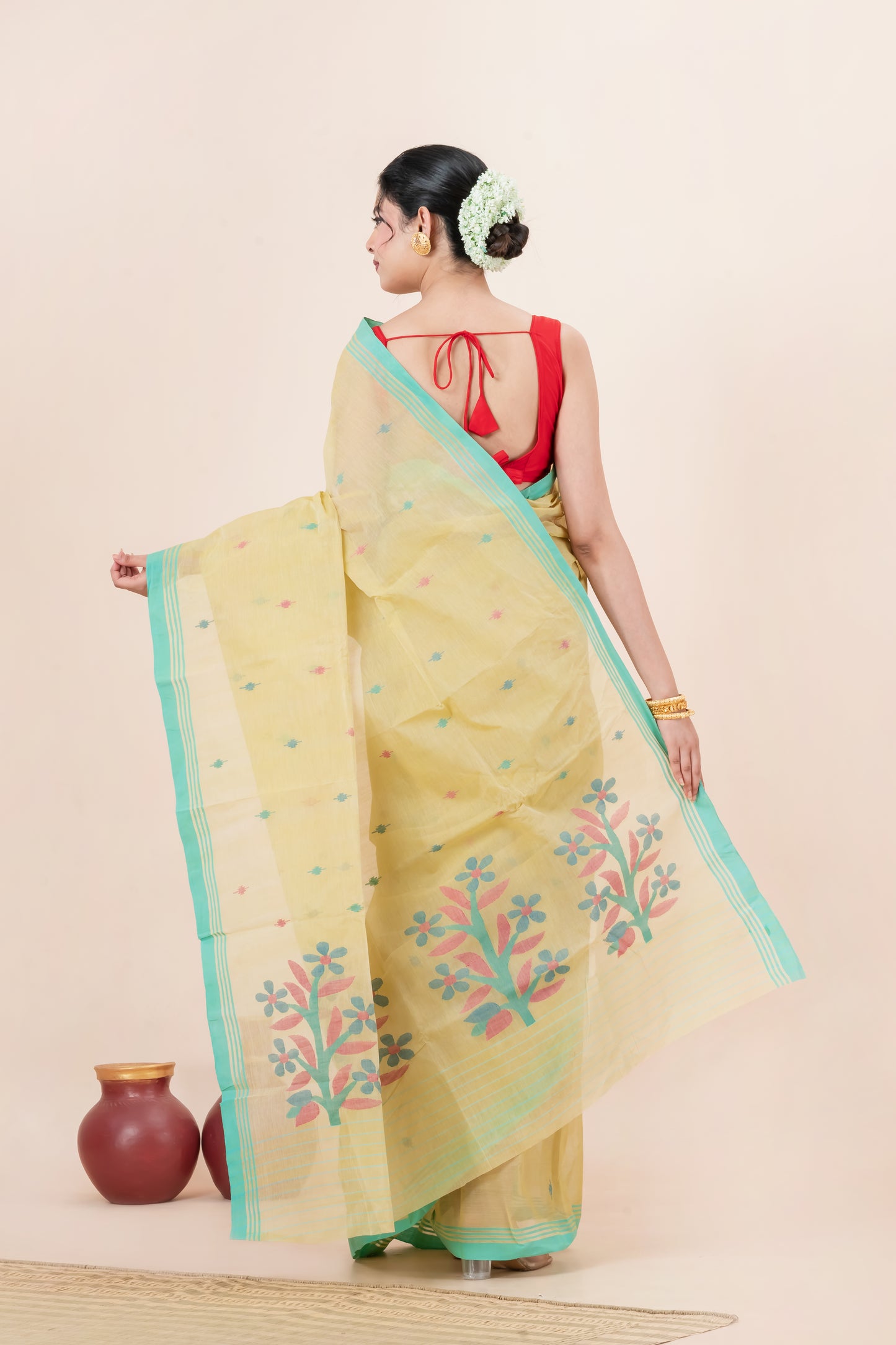 Pure cotton Handwoven  meddle work Jamdani Saree