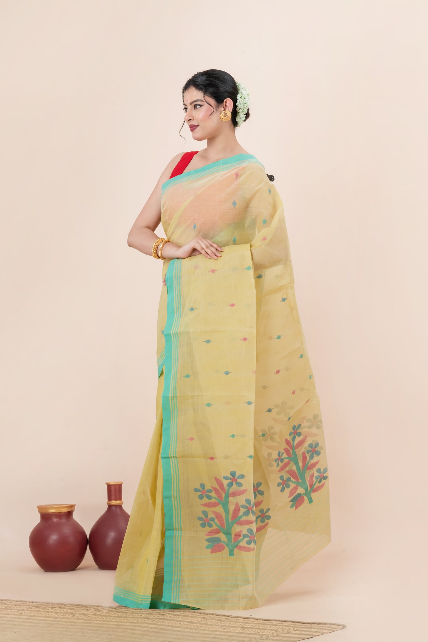 Pure cotton Handwoven  meddle work Jamdani Saree
