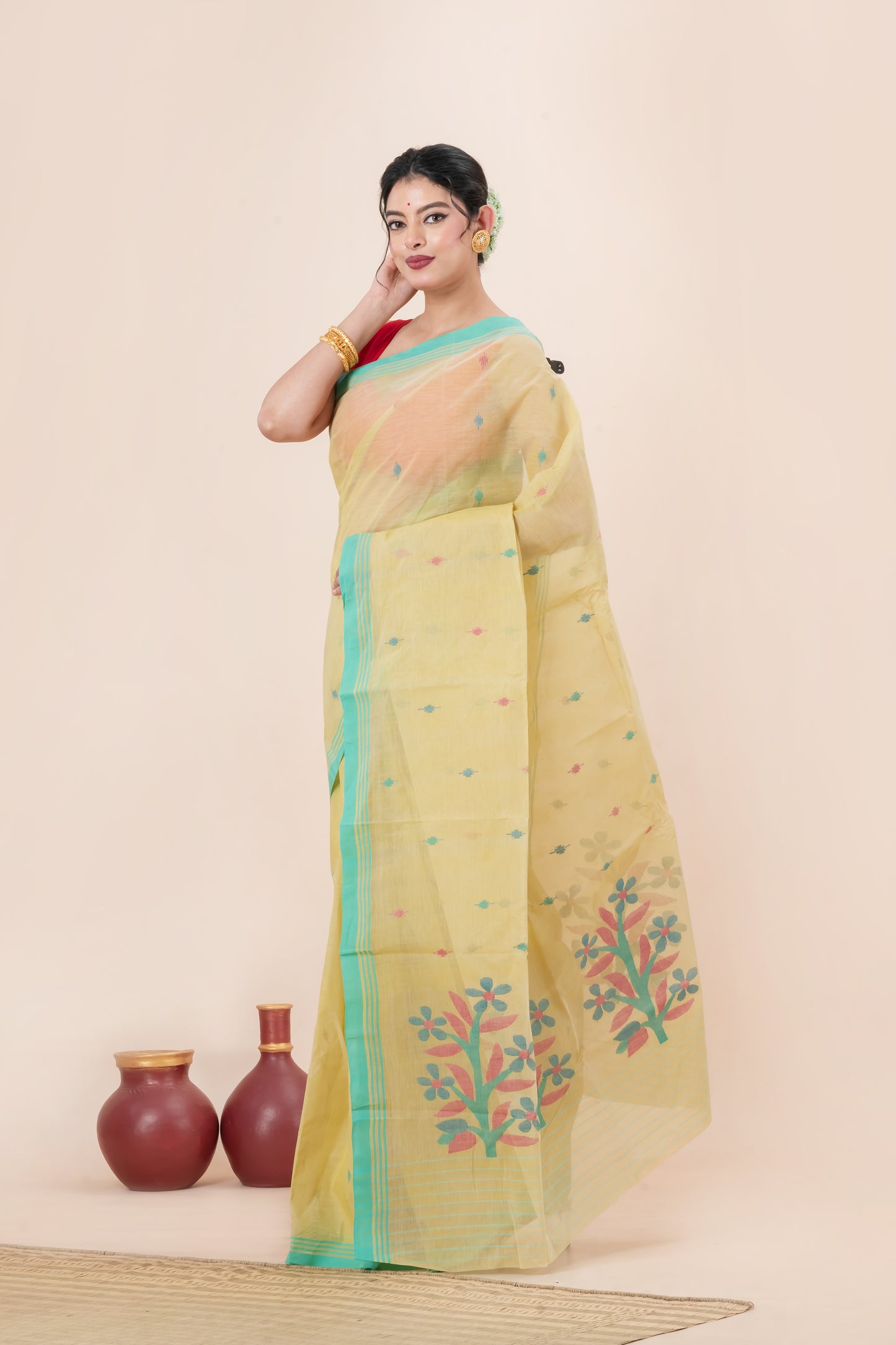Pure cotton Handwoven  meddle work Jamdani Saree