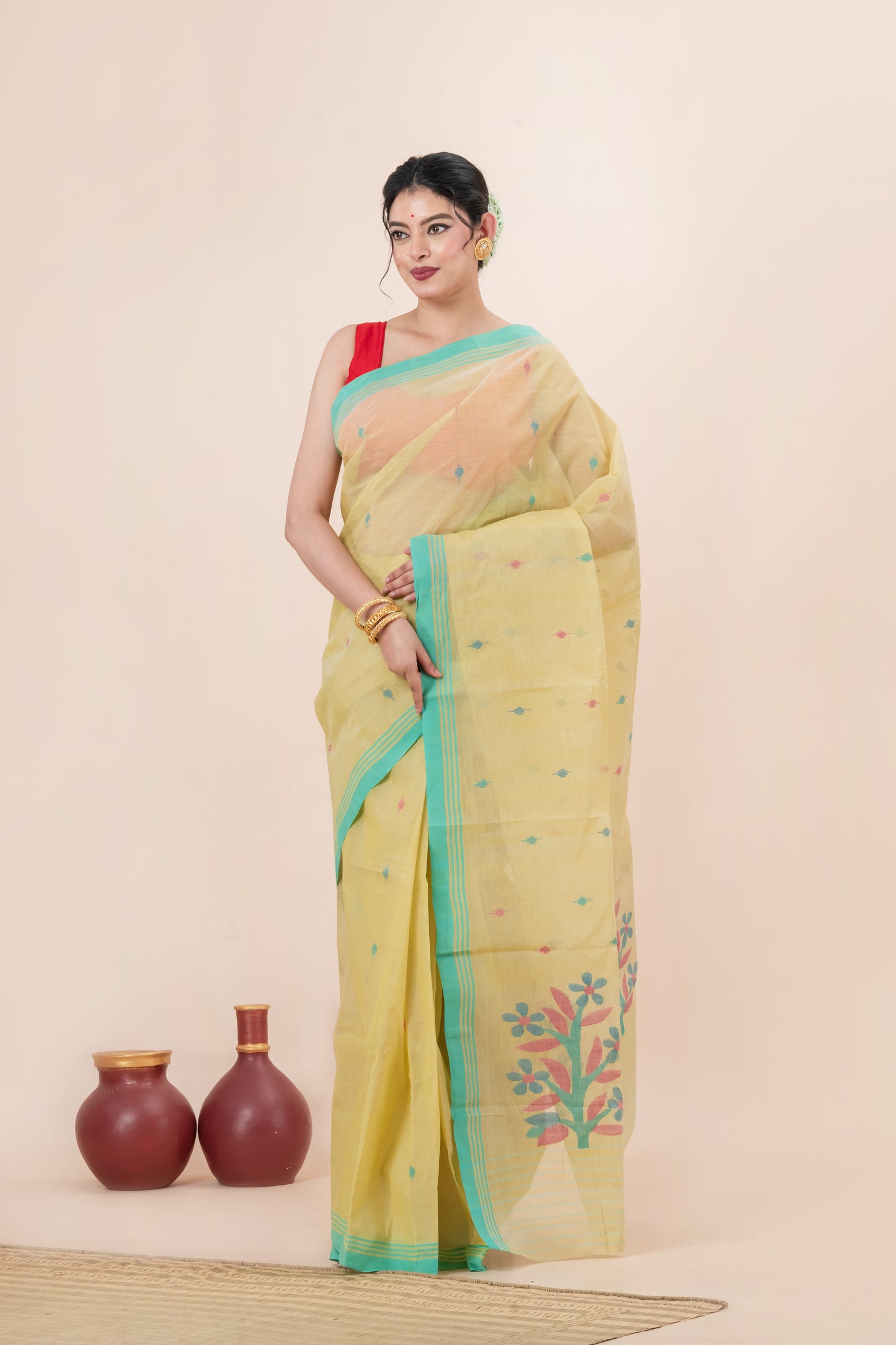 Pure cotton Handwoven  meddle work Jamdani Saree