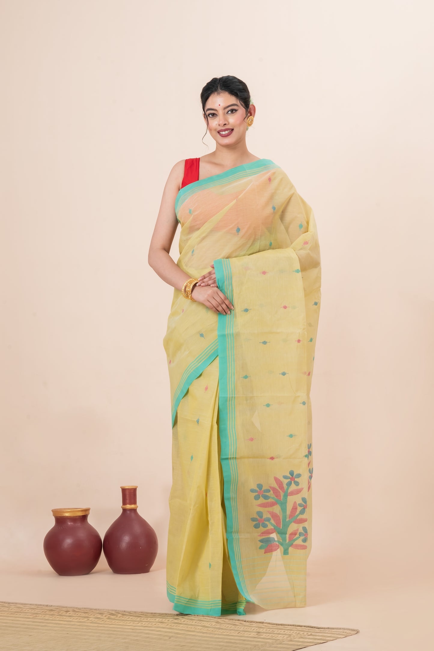 Pure cotton Handwoven  meddle work Jamdani Saree