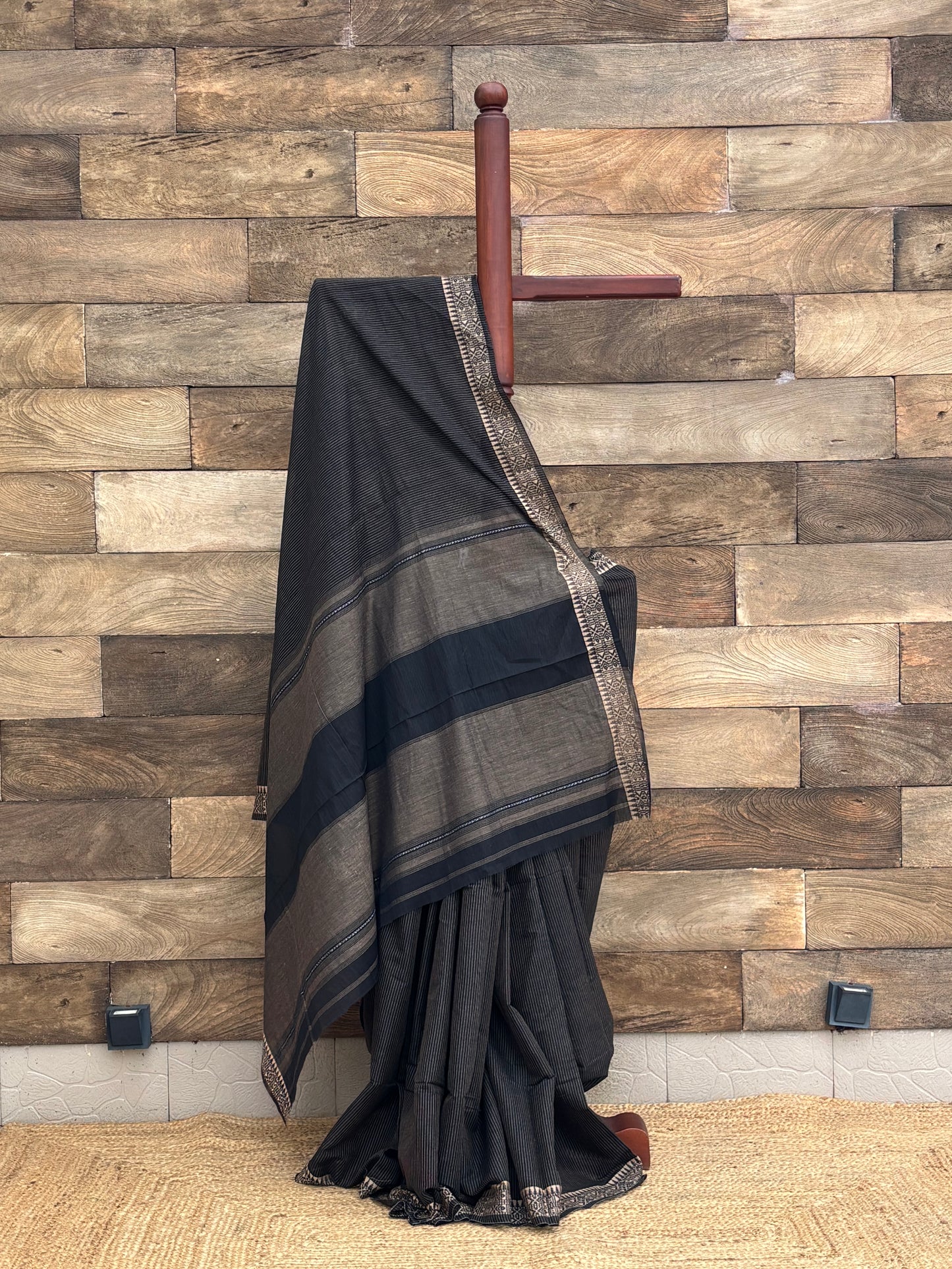 Black Stripe Pure cotton Dhonekhali Saree