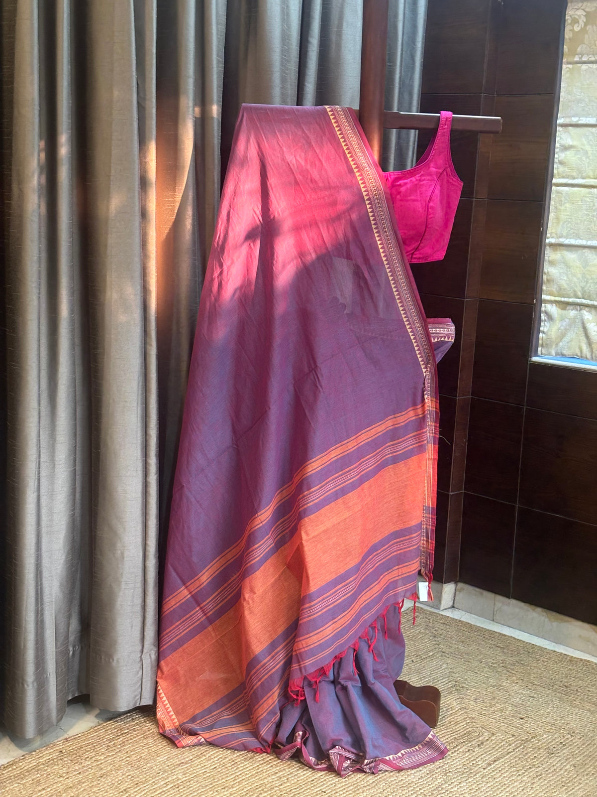 Purple Pure Cotton Dhanekhali Saree