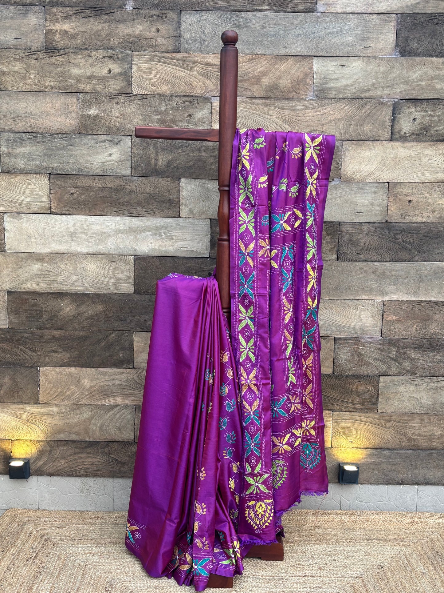 Pakhna hand kantha stitch saree on blended Bangalore silk