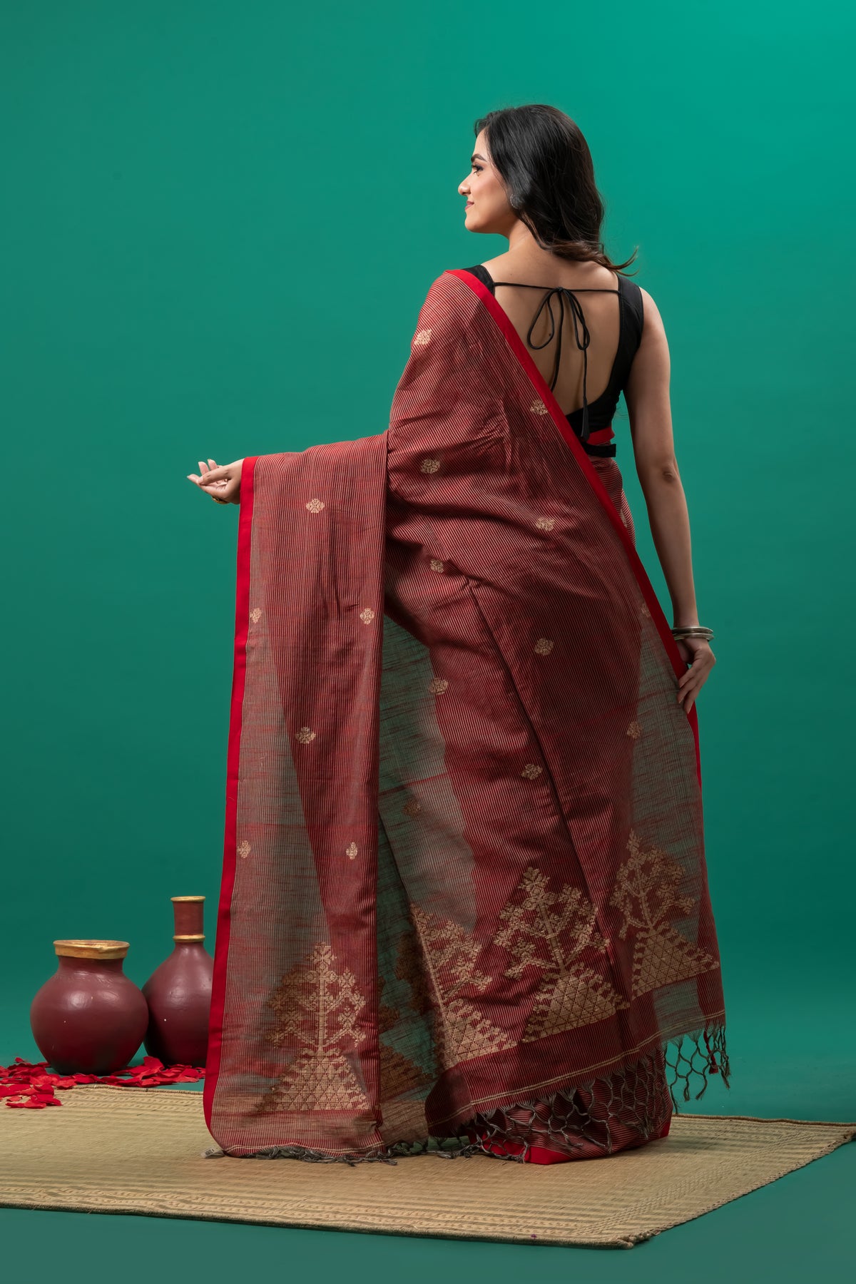 Red Stripe Pure Cotton Jamdani saree