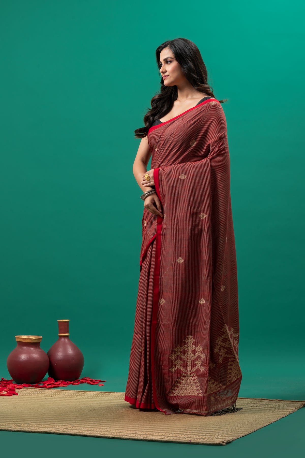Red Stripe Pure Cotton Jamdani saree