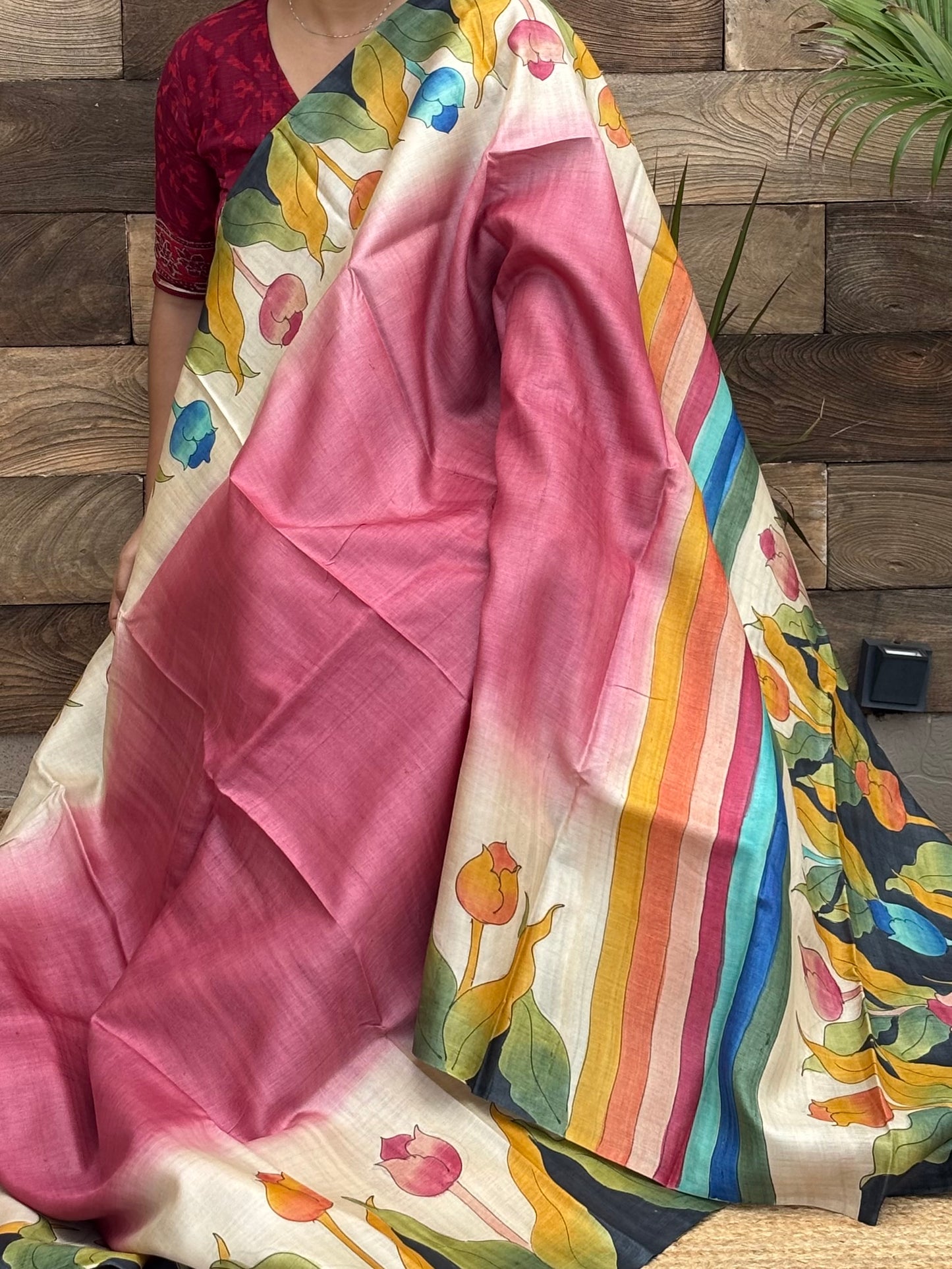 Pure tussar Silk Hand painted Saree