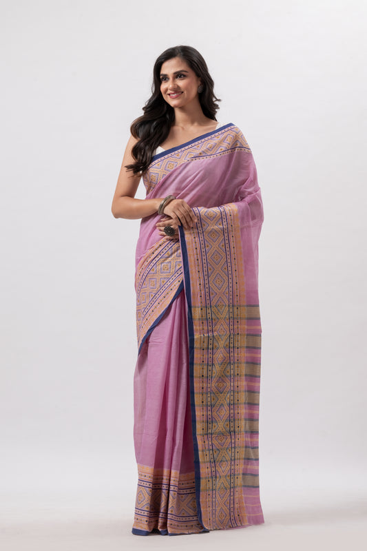 Pink Begumpuri Pure Cotton Handwoven Saree
