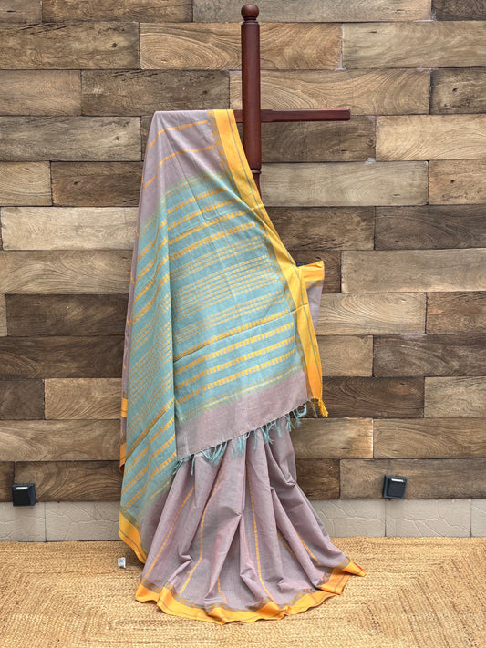 Light Mauve - Pure Cotton Handwoven Begumpuri Saree