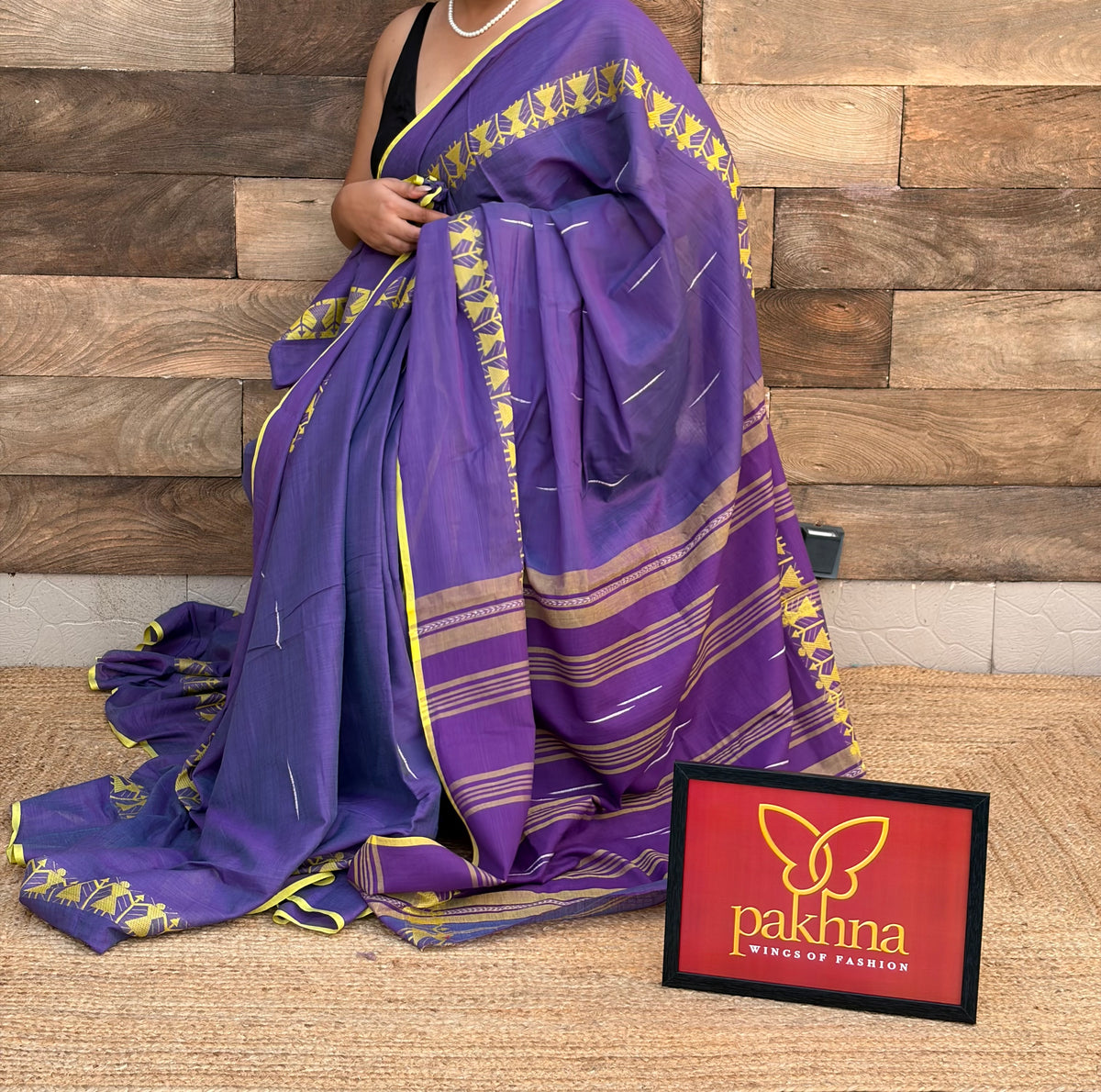 Purple with Yellow Border Pure Cotton Handwoven Saree