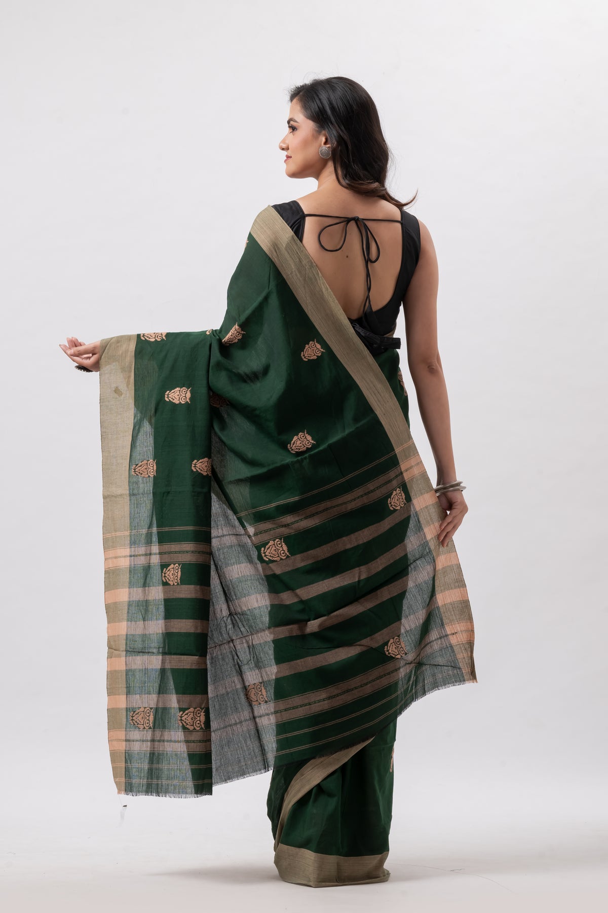 Deep Green Pure Cotton Handwoven Saree