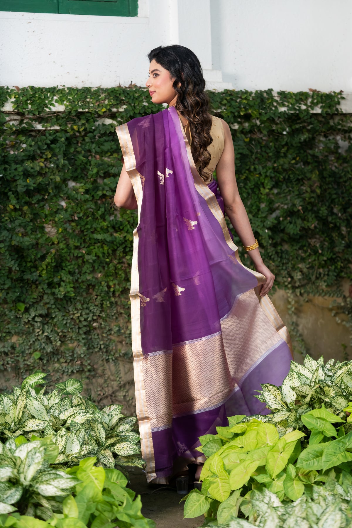 Pakhna Pure Kora Organza Banarasi Saree Purple