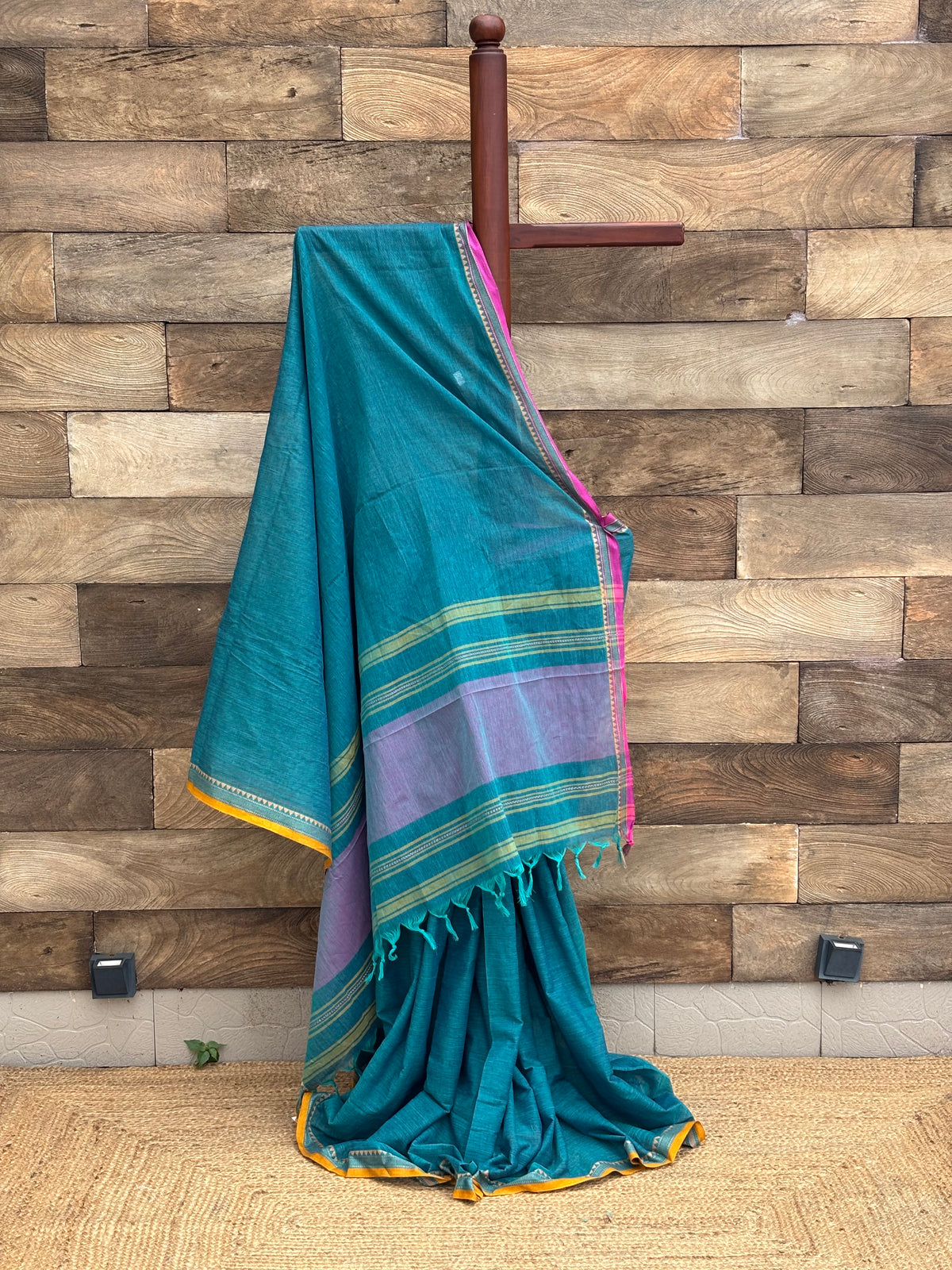 Peacock  Blue Pure Cotton Dhonekhali Saree
