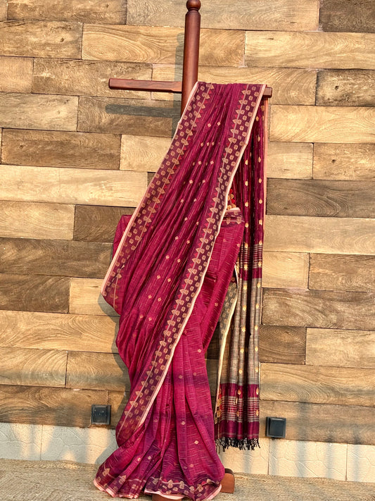 Maroon - Soft Cotton Saree