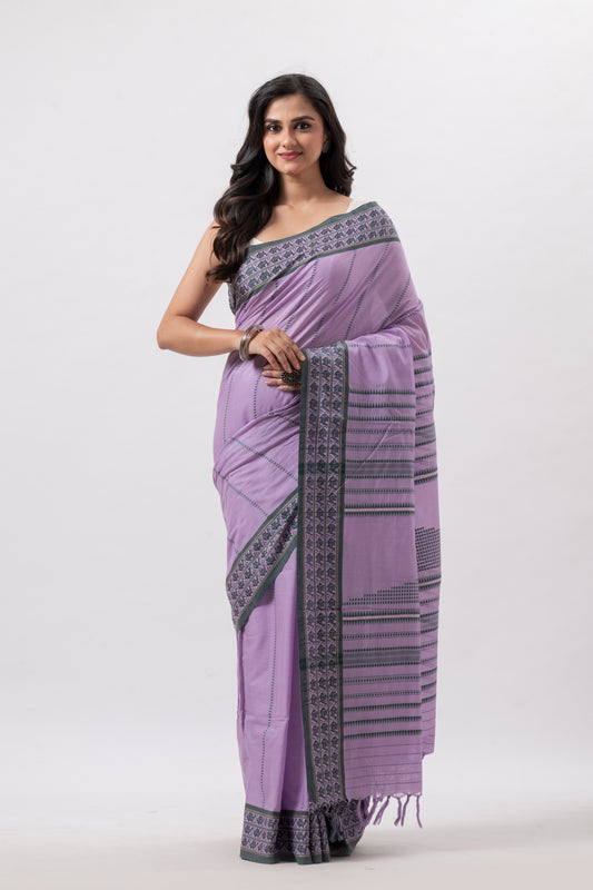 Mauve Pure Cotton Handwoven Begumpuri Saree