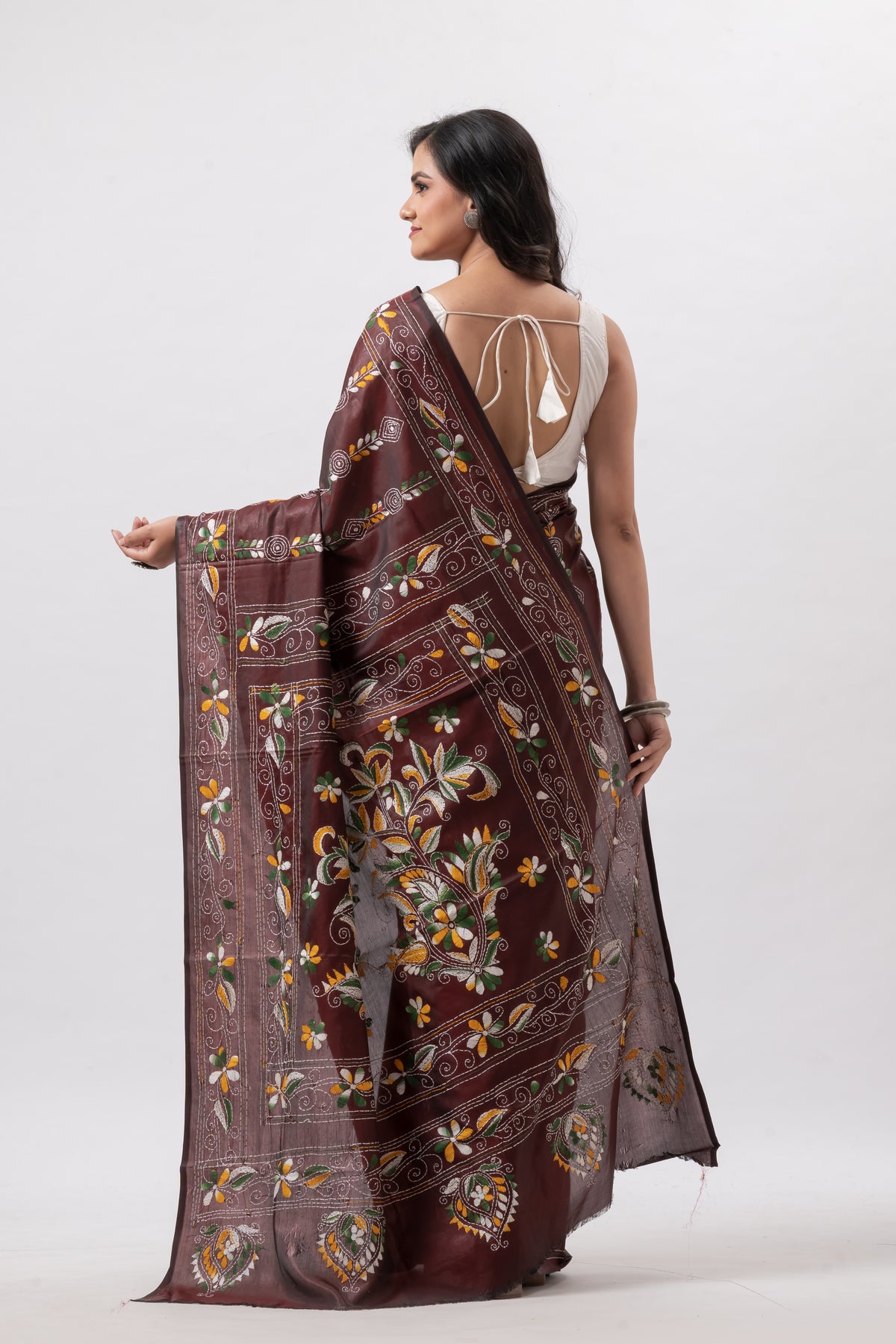 Kantha Stitch Saree on Blended Bangalore Silk