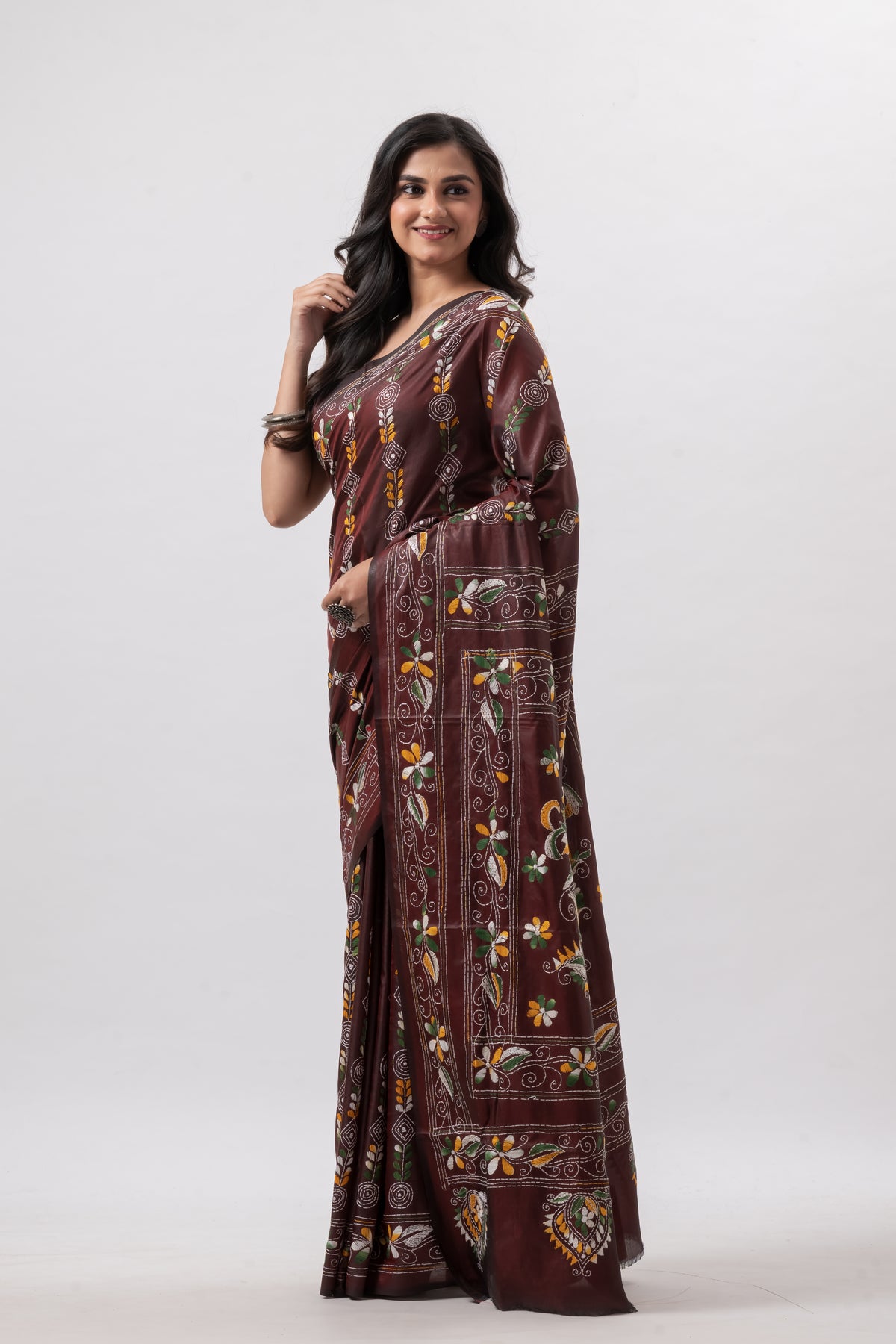 Kantha Stitch Saree on Blended Bangalore Silk