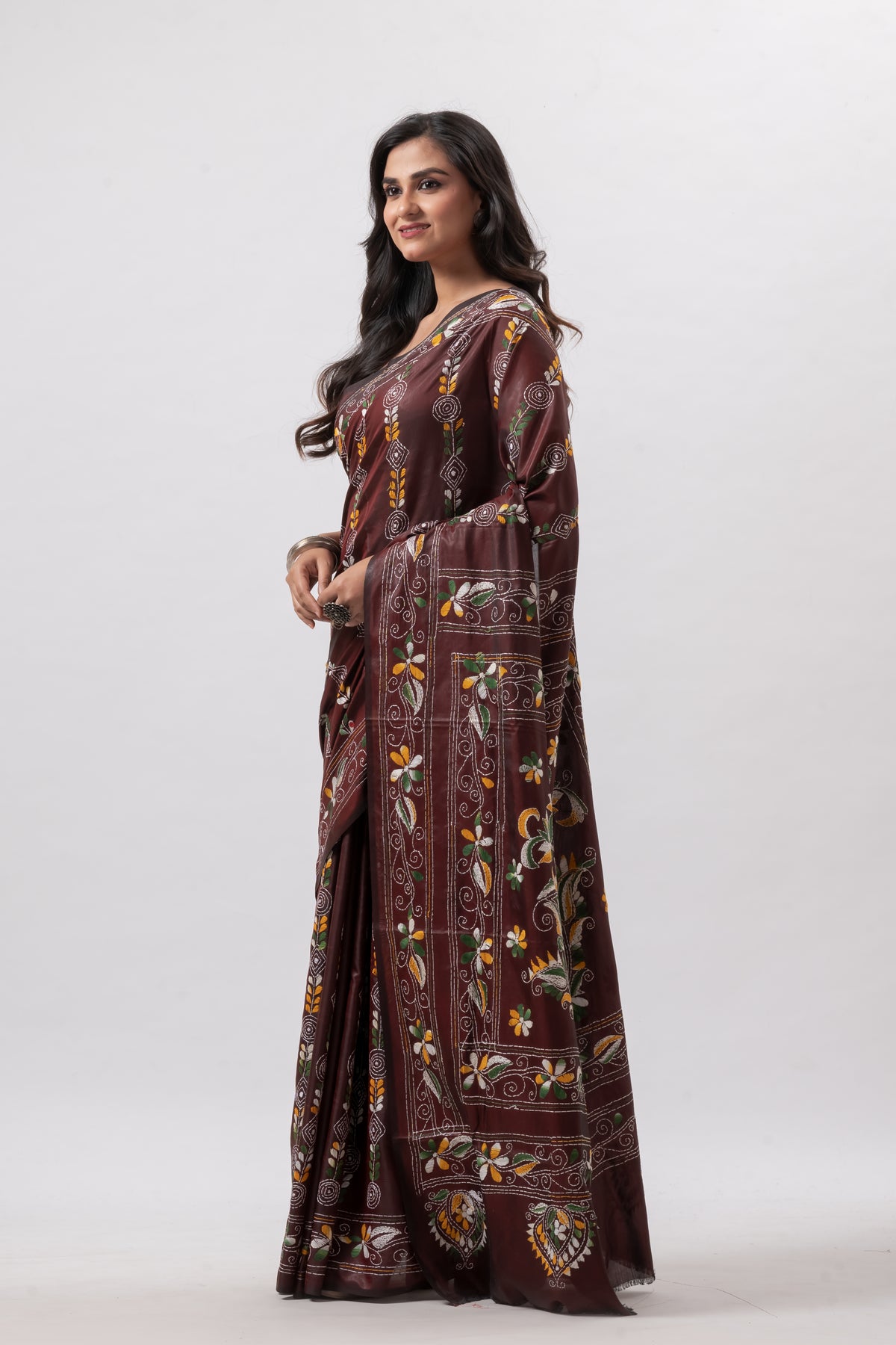 Kantha Stitch Saree on Blended Bangalore Silk