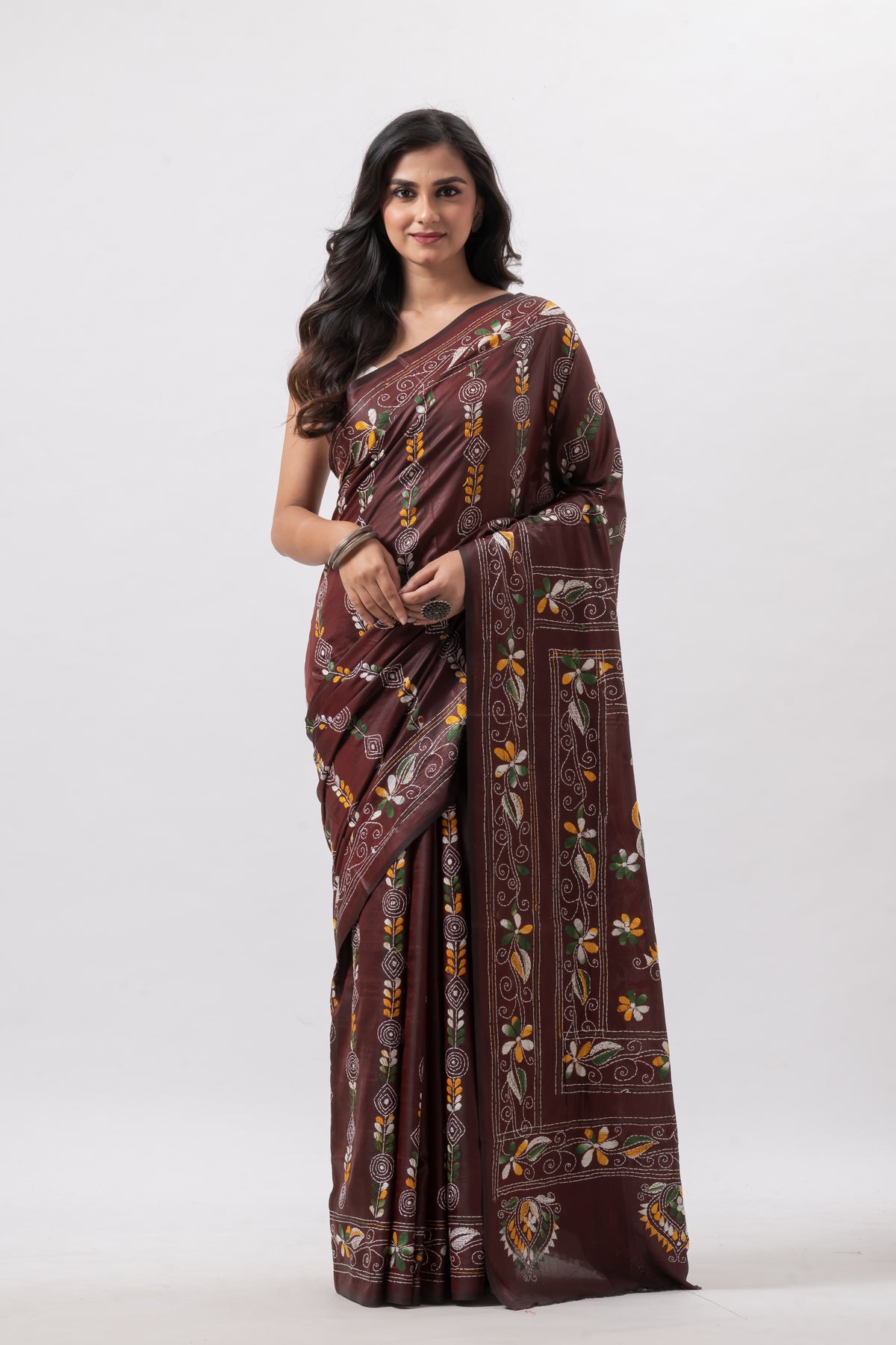 Kantha Stitch Saree on Blended Bangalore Silk