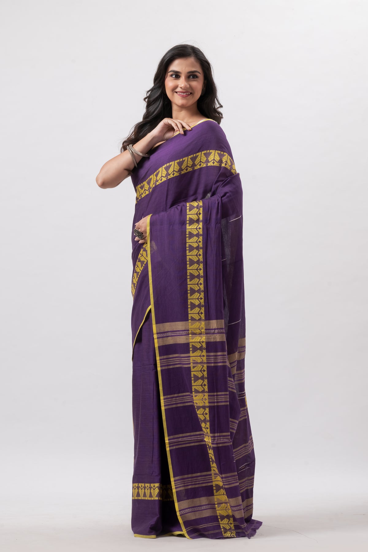 Purple Pure Cotton Handwoven Saree
