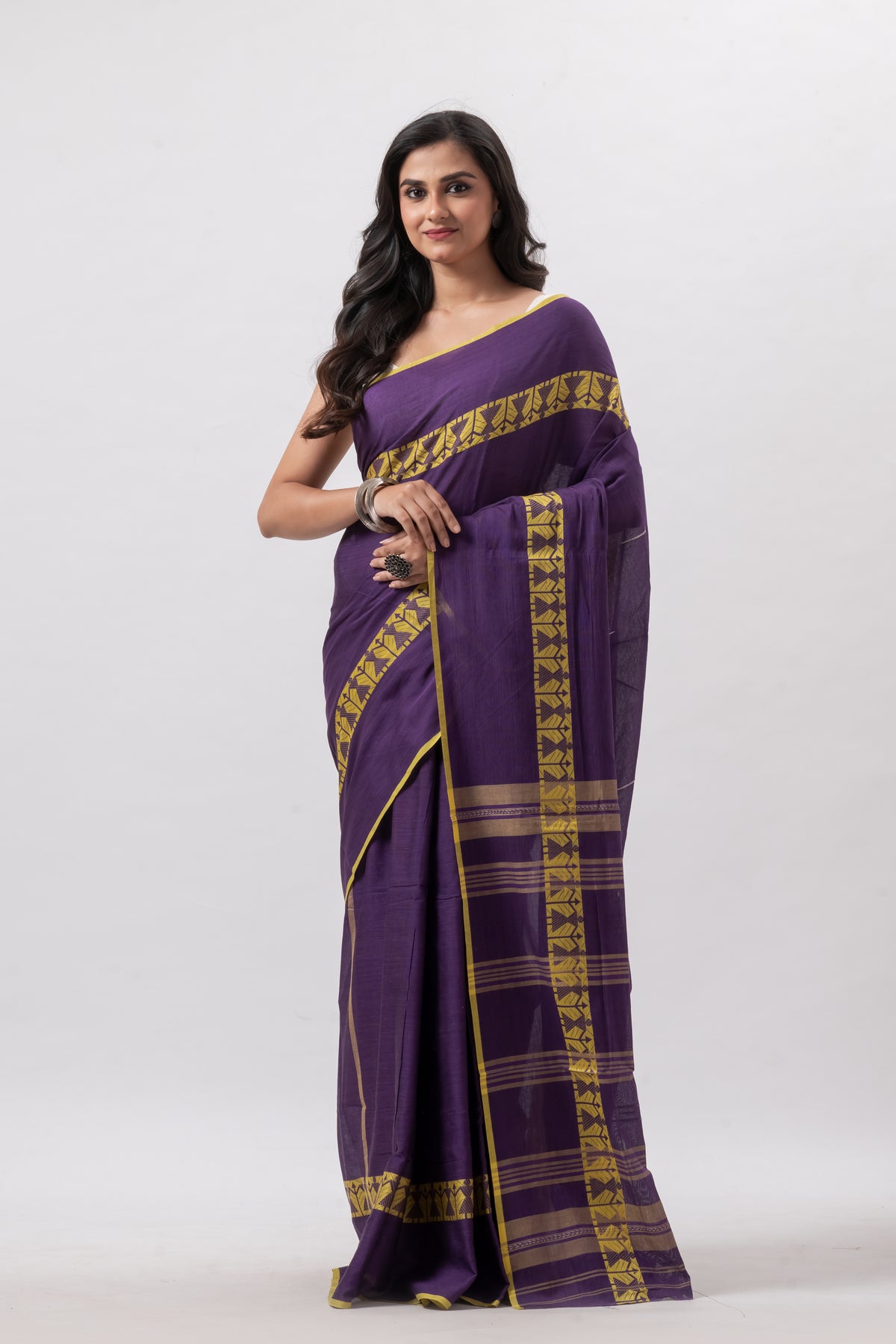 Purple Pure Cotton Handwoven Saree
