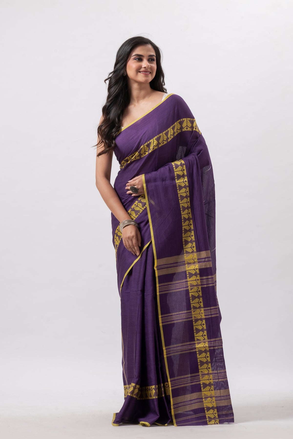 Purple Pure Cotton Handwoven Saree