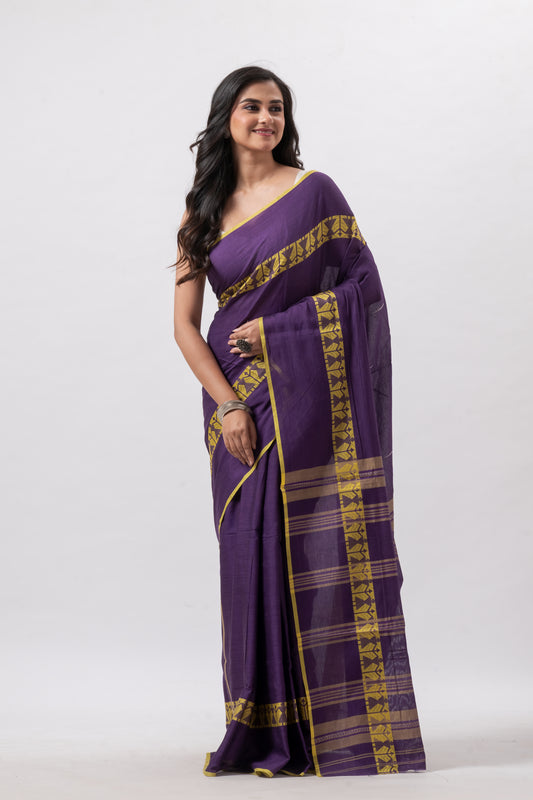 Purple Pure Cotton Handwoven Saree