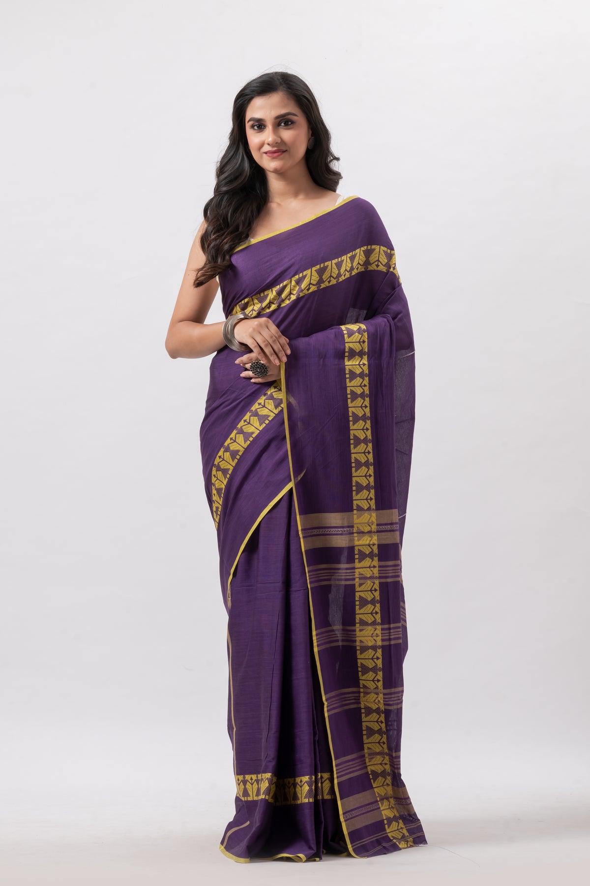 Purple Pure Cotton Handwoven Saree