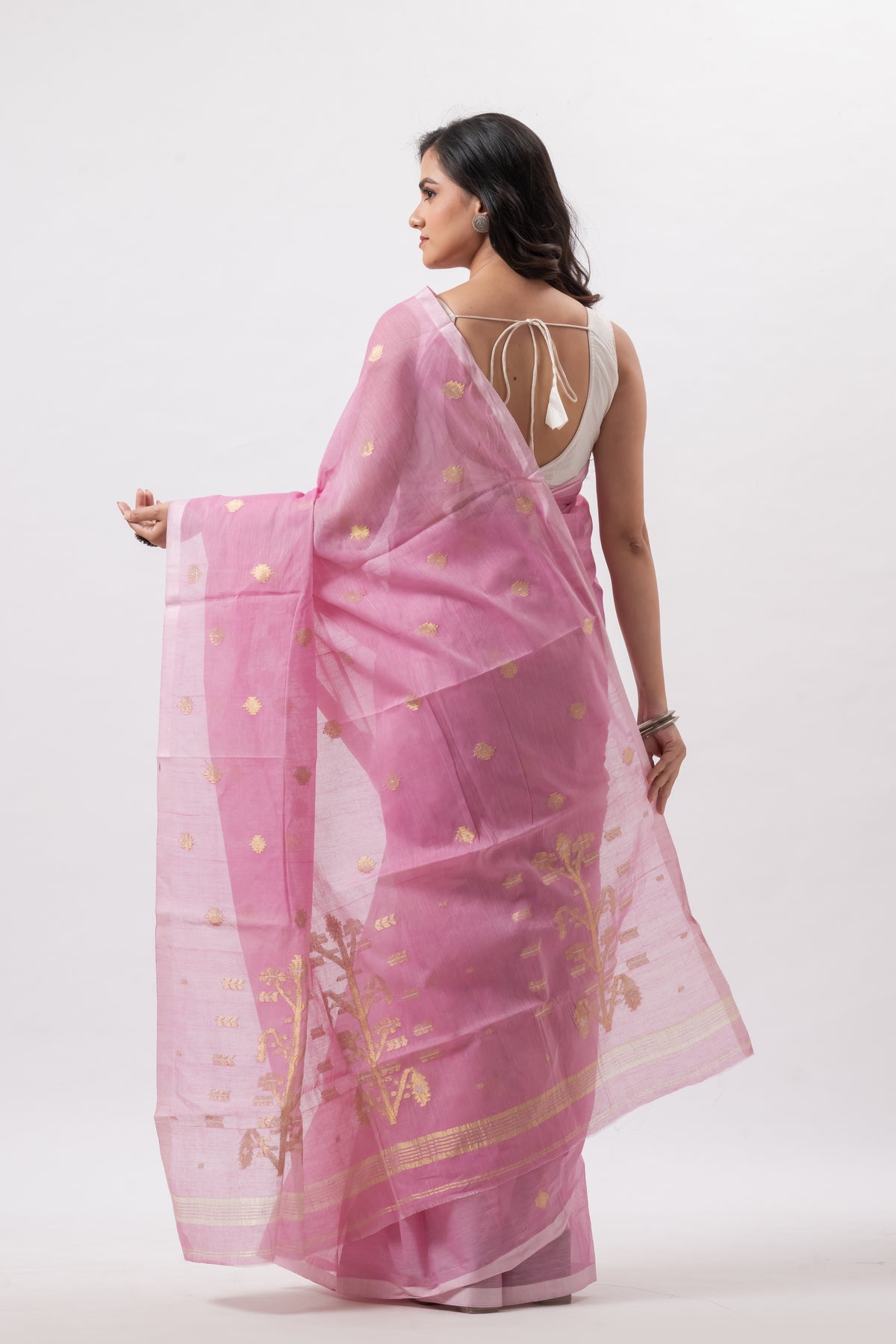 Pink Pure Cotton Bengal Jamdani Saree