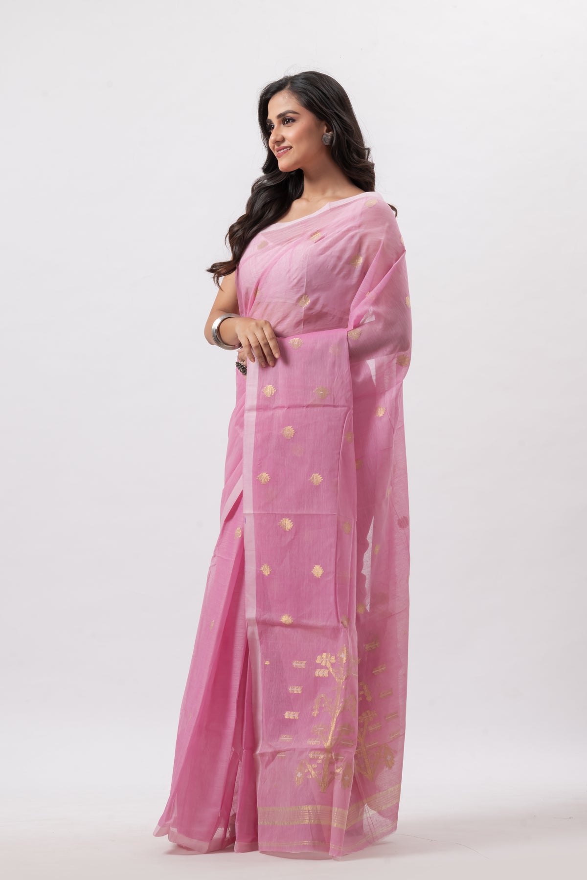 Pink Pure Cotton Bengal Jamdani Saree