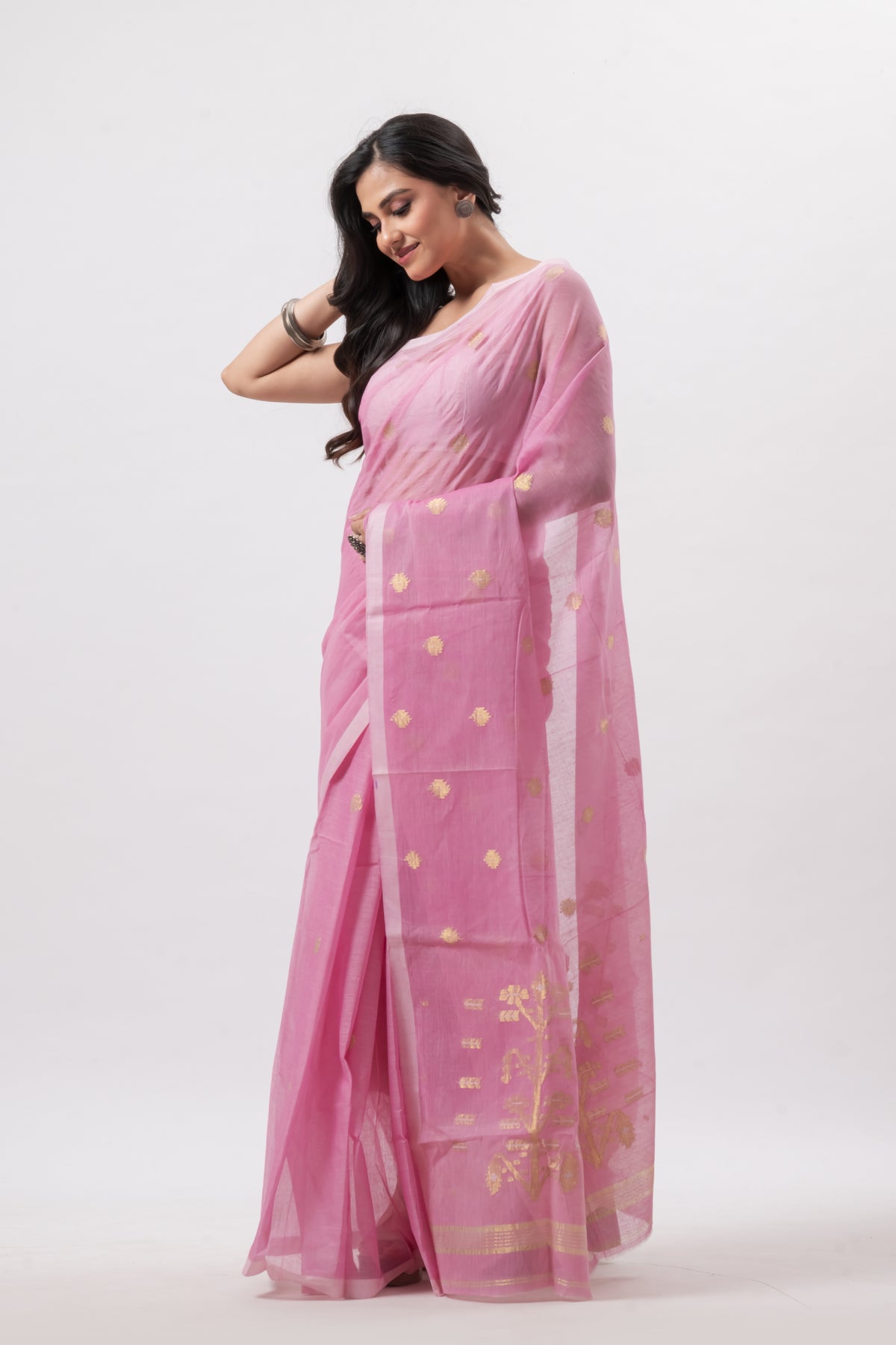 Pink Pure Cotton Bengal Jamdani Saree