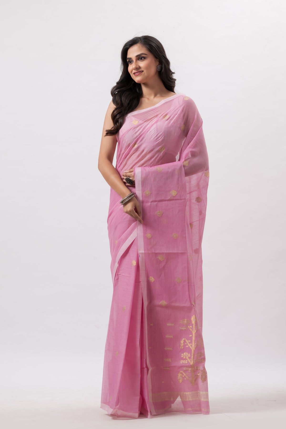 Pink Pure Cotton Bengal Jamdani Saree