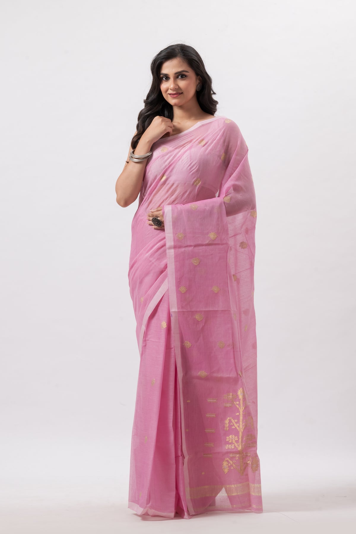 Pink Pure Cotton Bengal Jamdani Saree