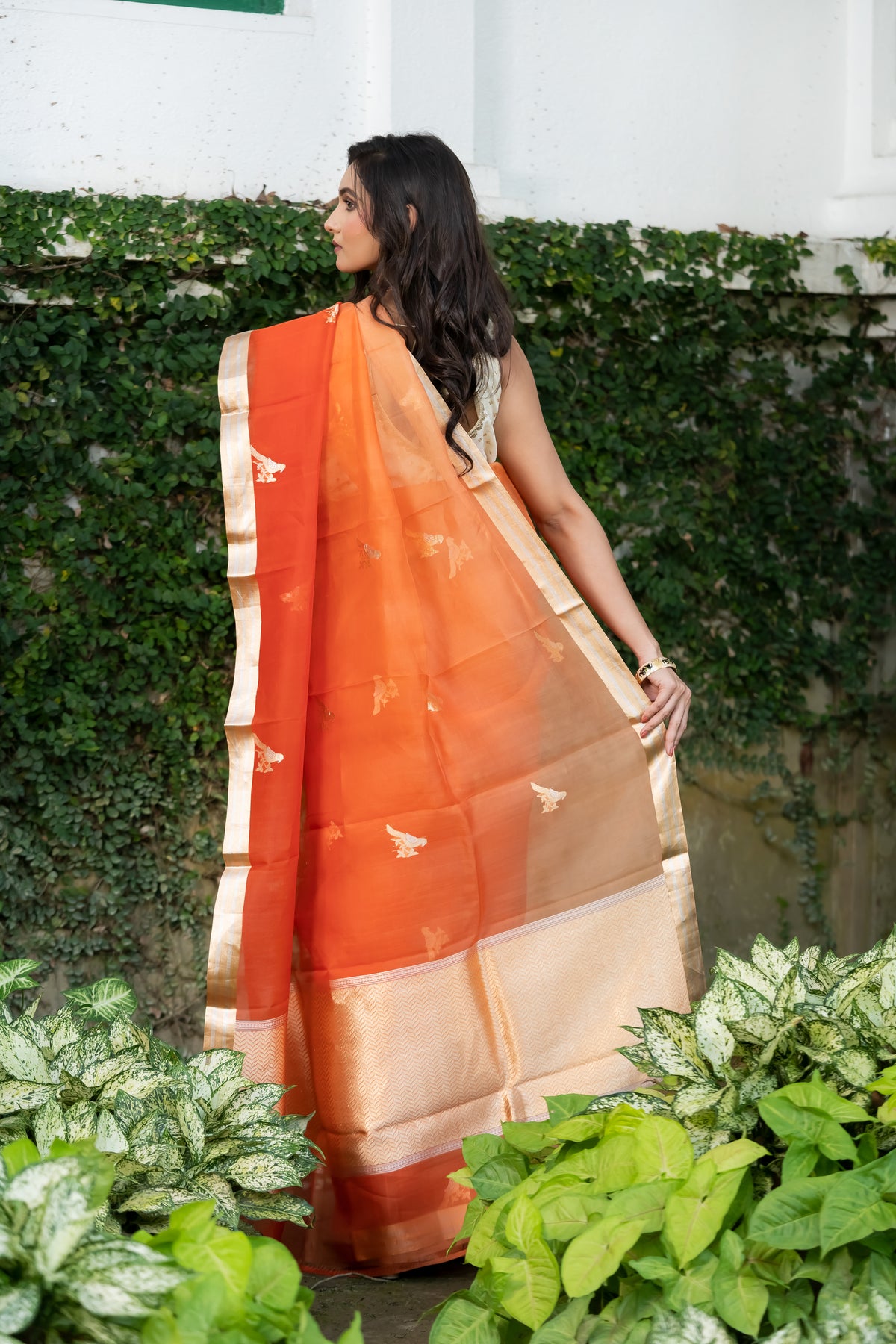 Pakhna Pure Kora Organza Banarasi Saree Orange
