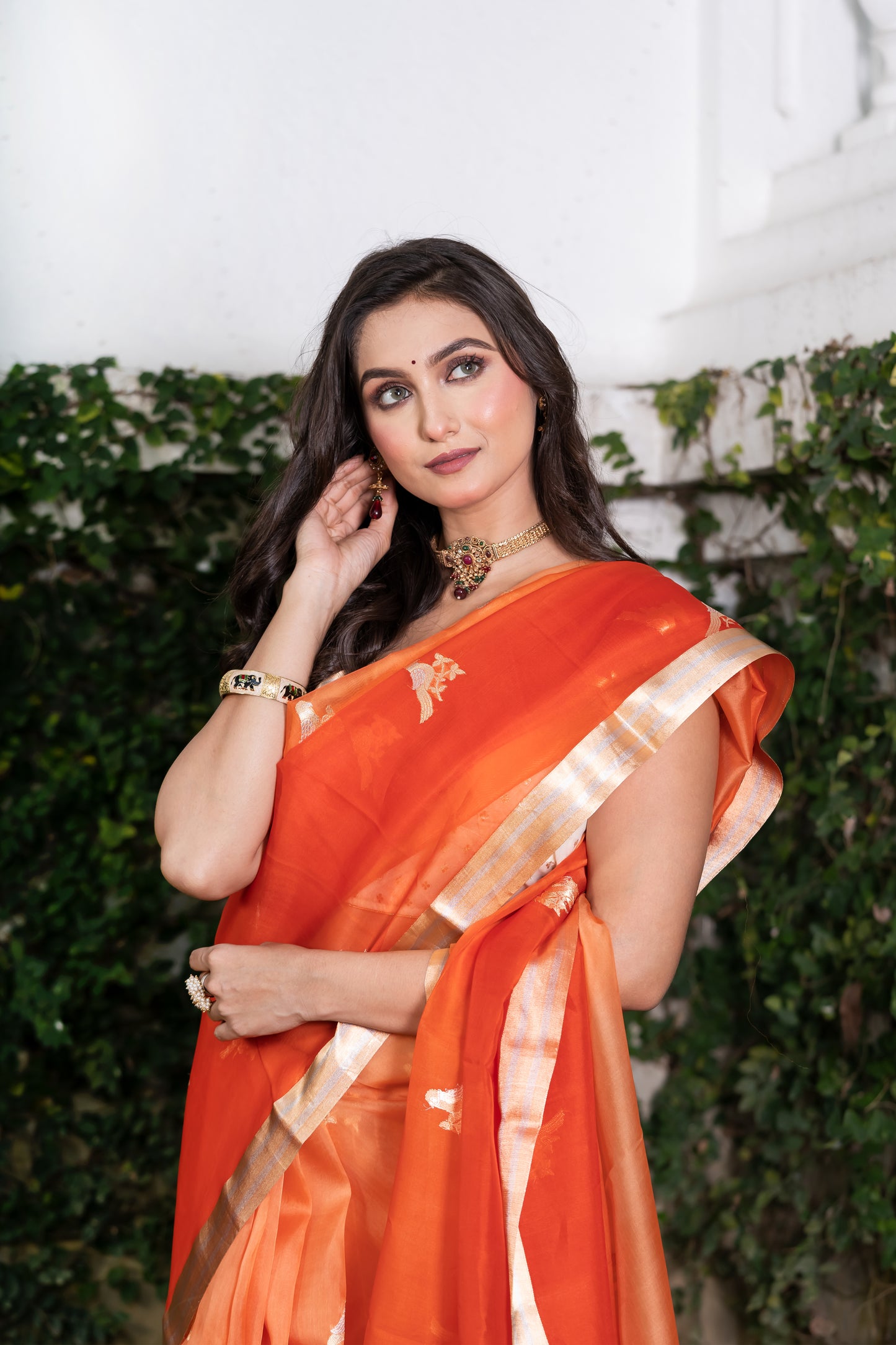 Pakhna Pure Kora Organza Banarasi Saree Orange