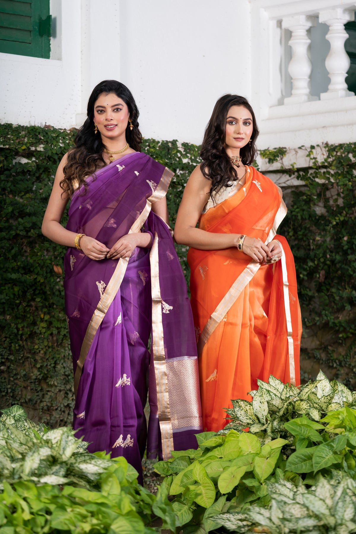 Pakhna Pure Kora Organza Banarasi Saree Purple