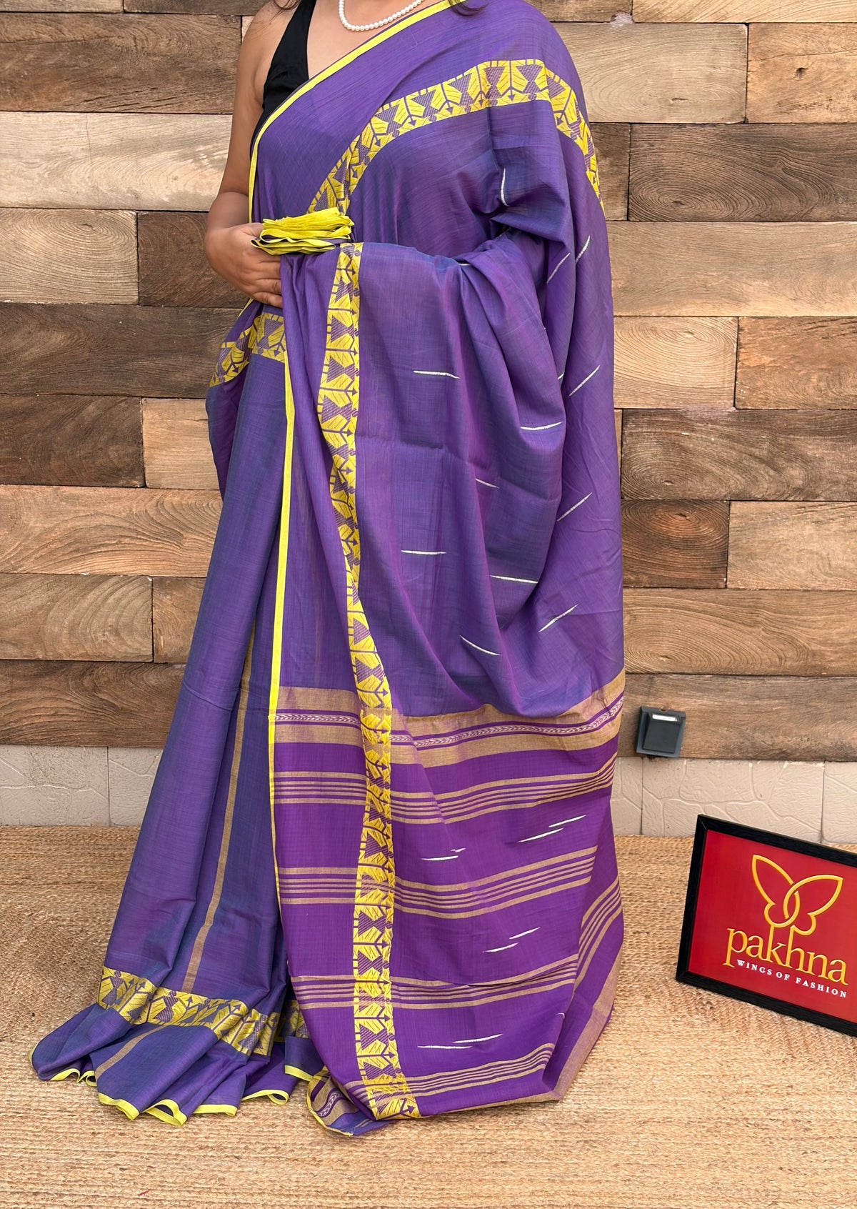 Purple with Yellow Border Pure Cotton Handwoven Saree