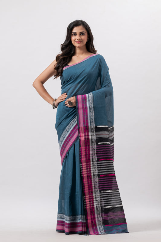 Blue Begumpuri Pure Cotton handwoven Saree