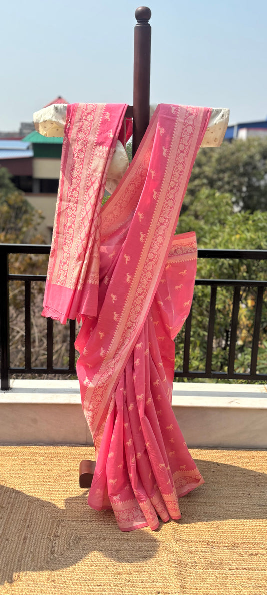Pakhna Mercerised Cotton Banarasi Saree - Pink
