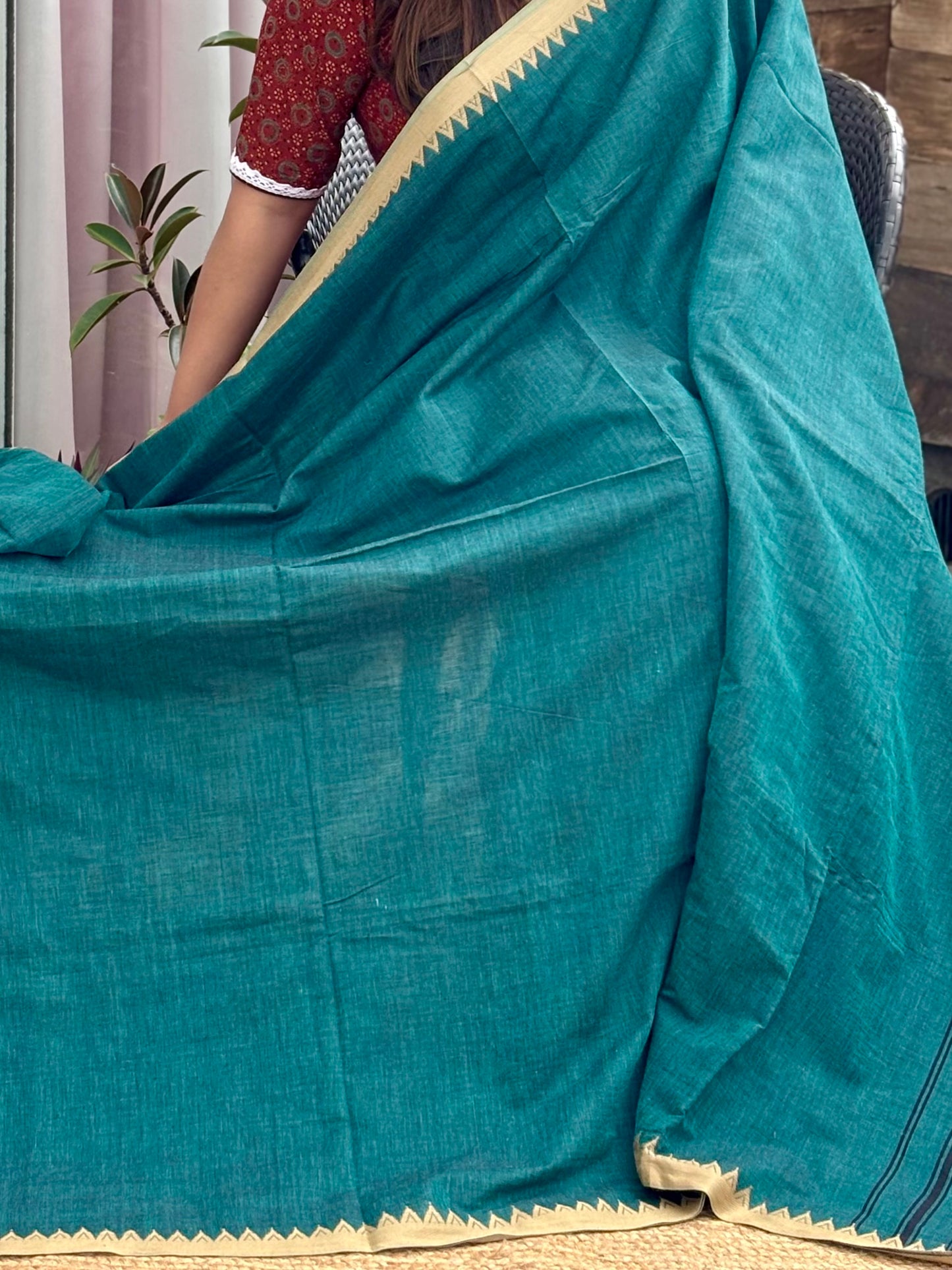 Pure Cotton Rama Green Dhonekhali Saree