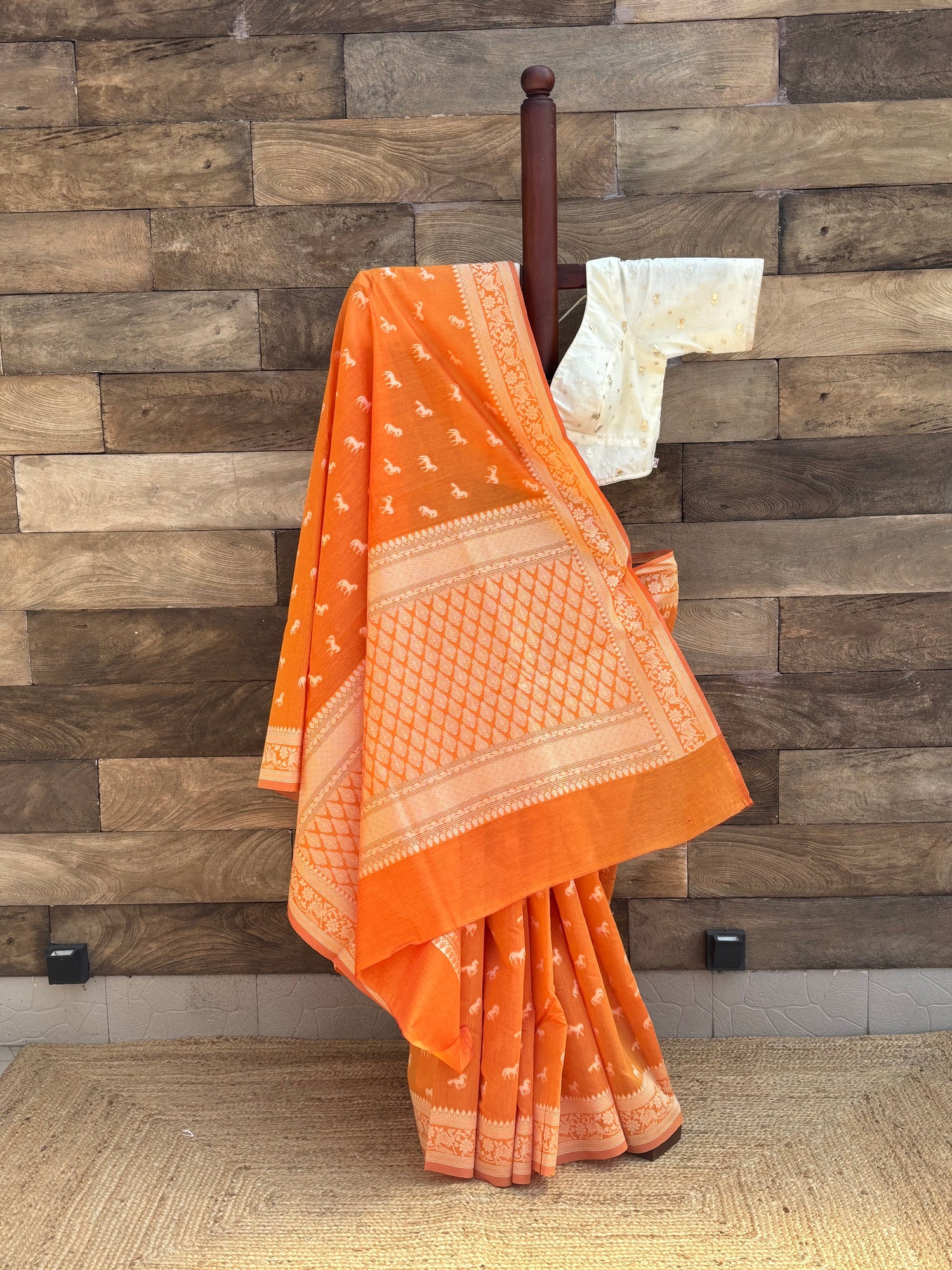 Orange Mercerised Cotton saree