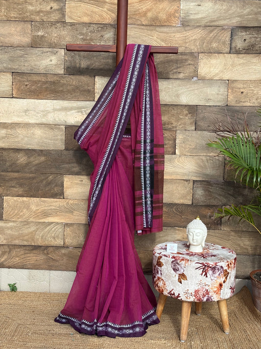 Maroonish Pink Pure Cotton Dhonekhali Saree’s