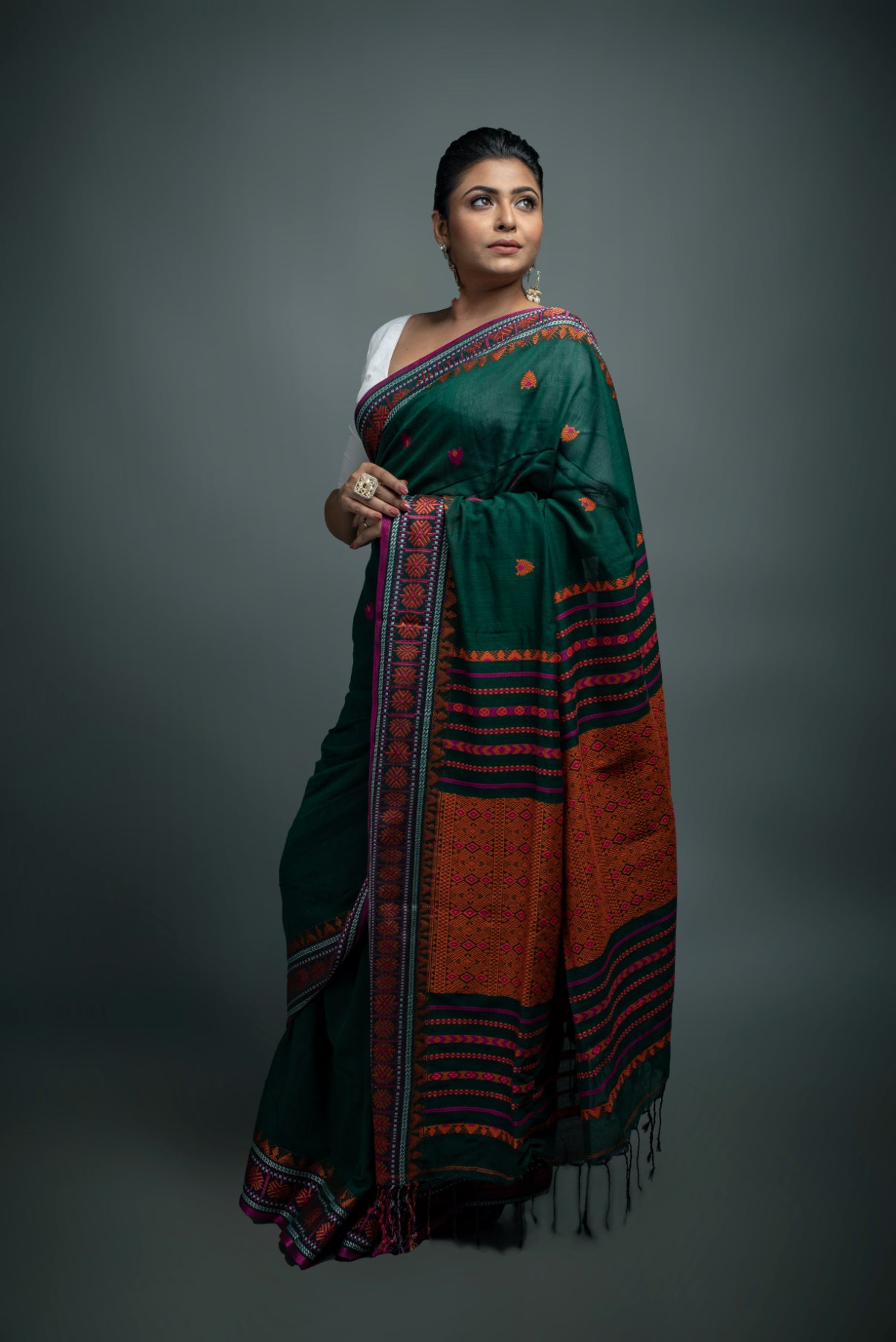 rama green khadi pure cotton saree breathable handloom