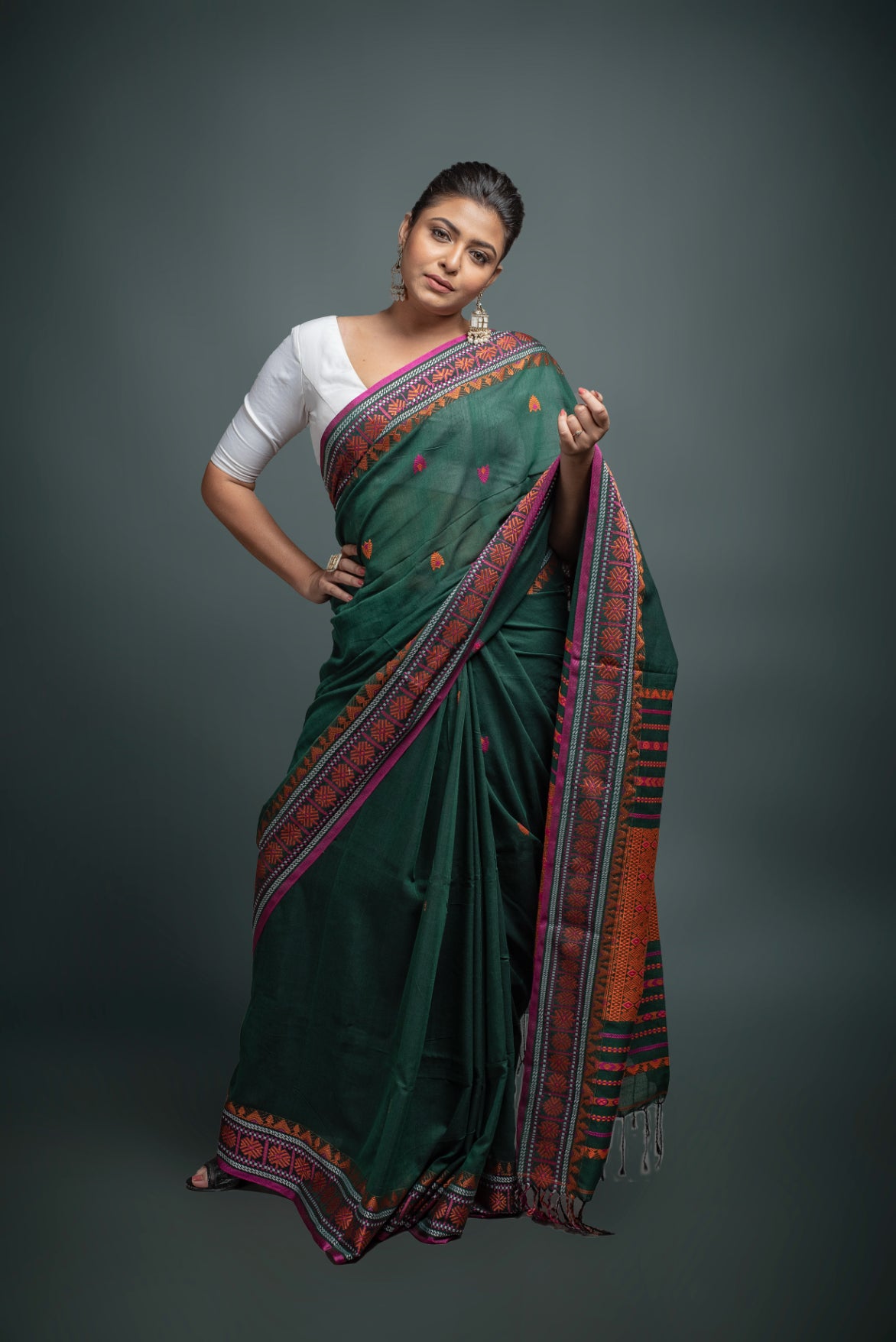 rama green khadi pure cotton saree breathable handloom