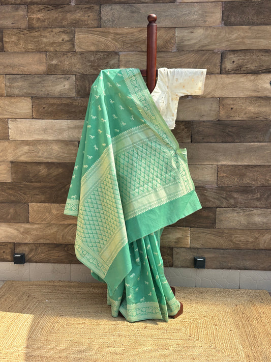 Pakhna Mercerised Cotton Banarasi Saree - Mint Green